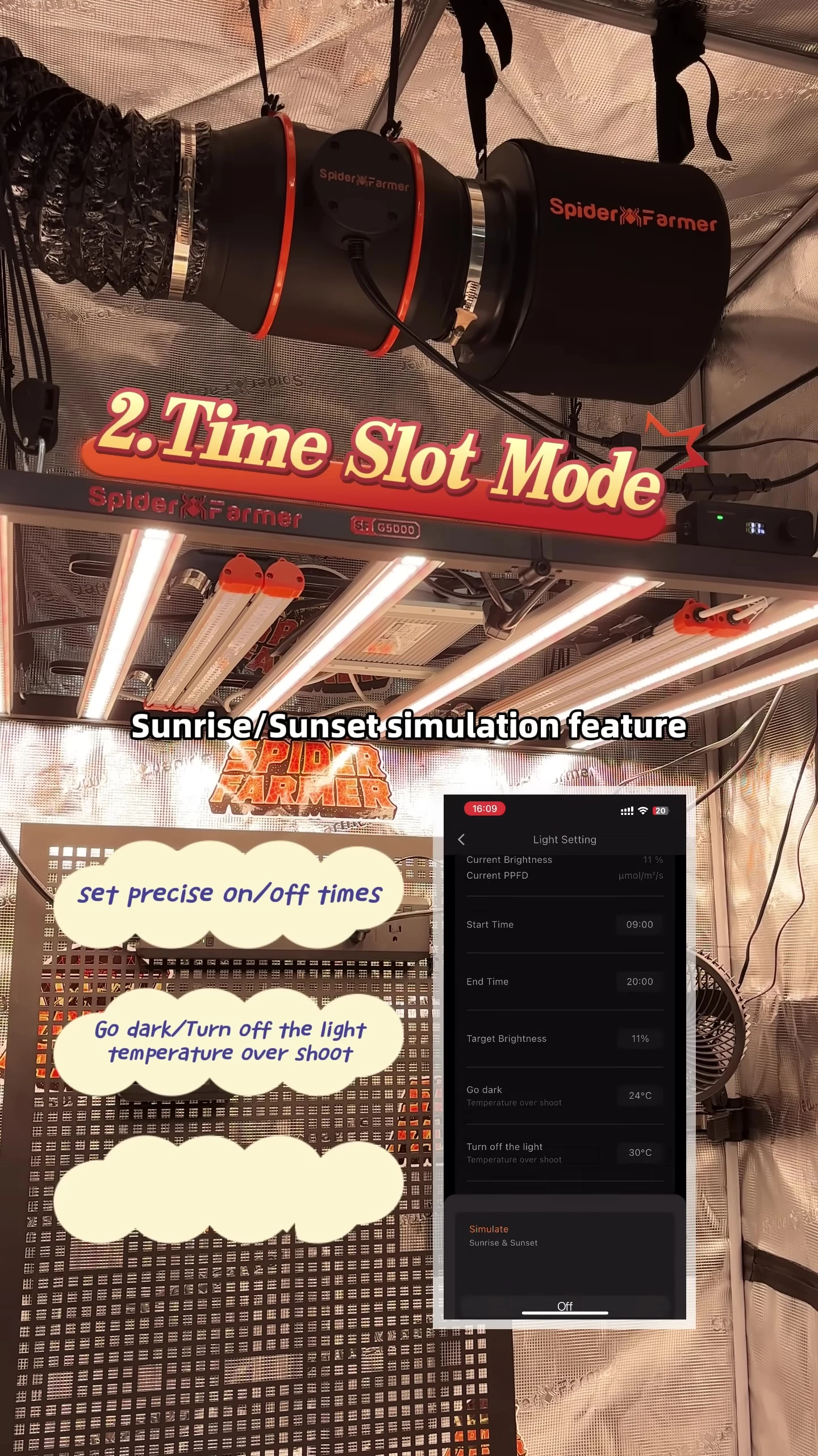 Screenshot showcasing the sunrise/sunset simulation settings.