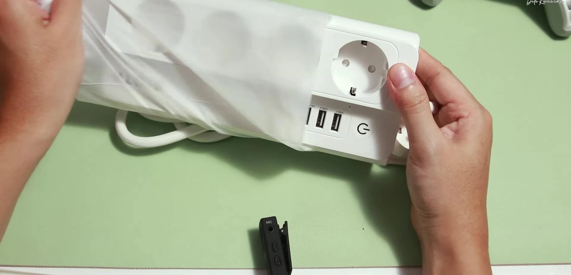 Close-up of the Biota Smart Power Strip, highlighting its solid build quality.