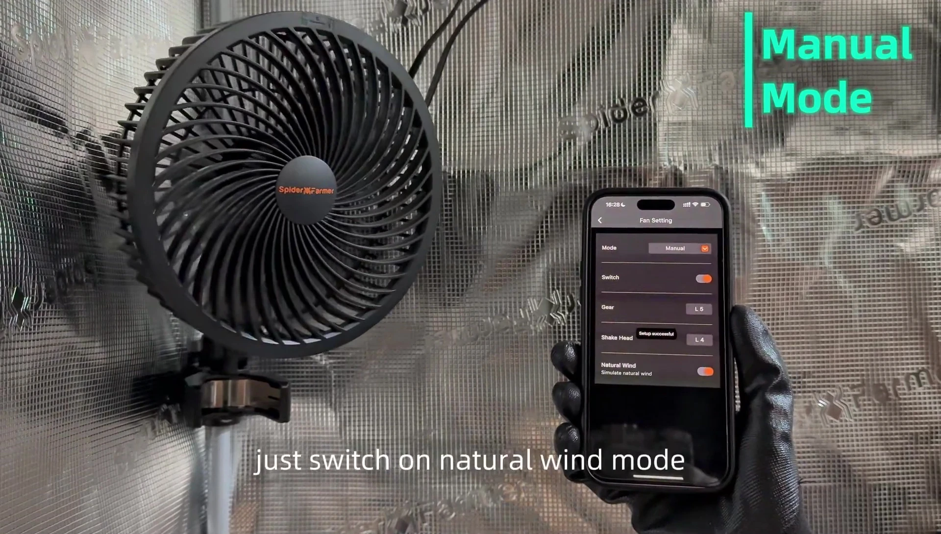 App interface showing the activation of natural wind mode