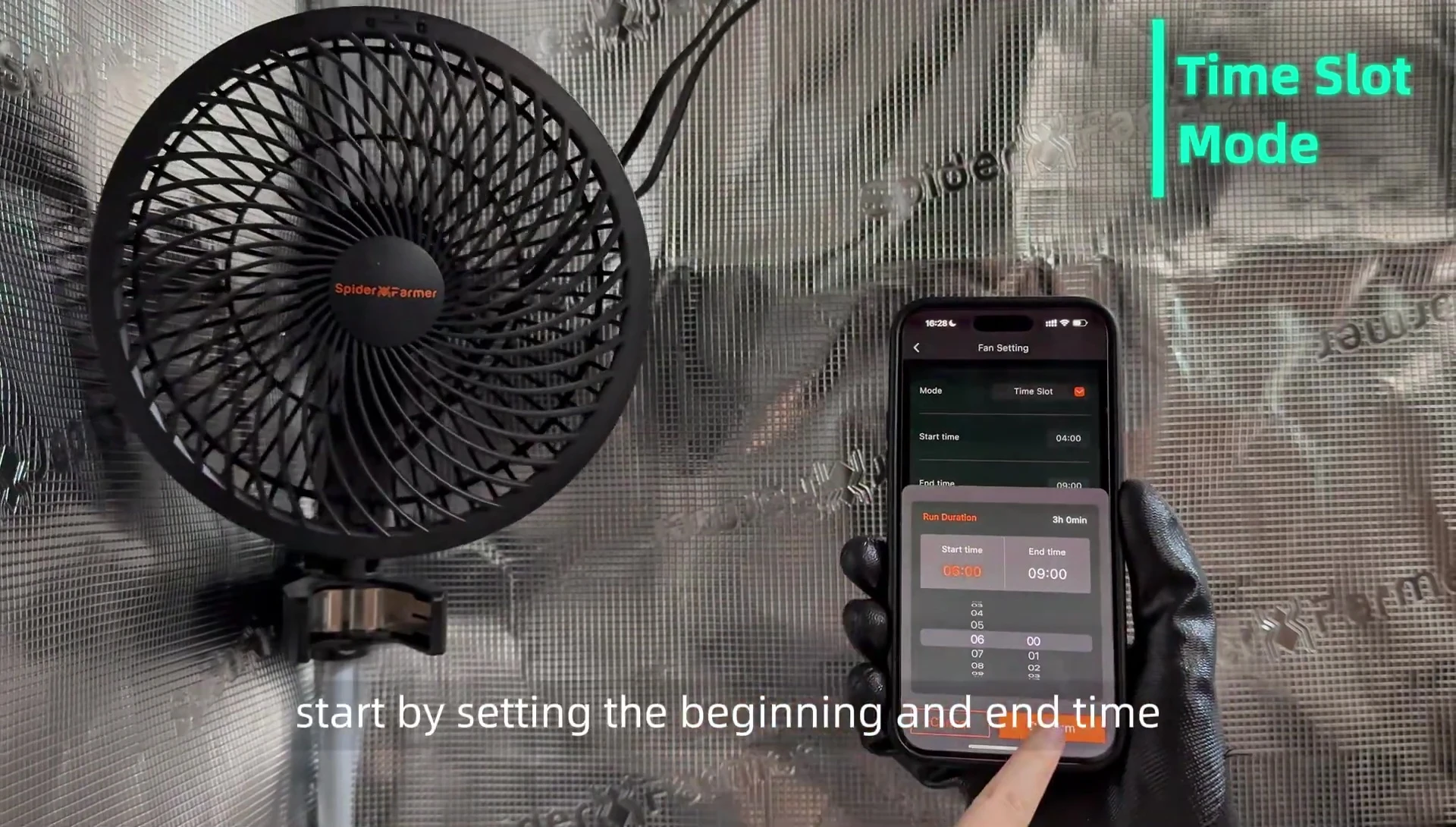 App interface showing the start and end time inputs