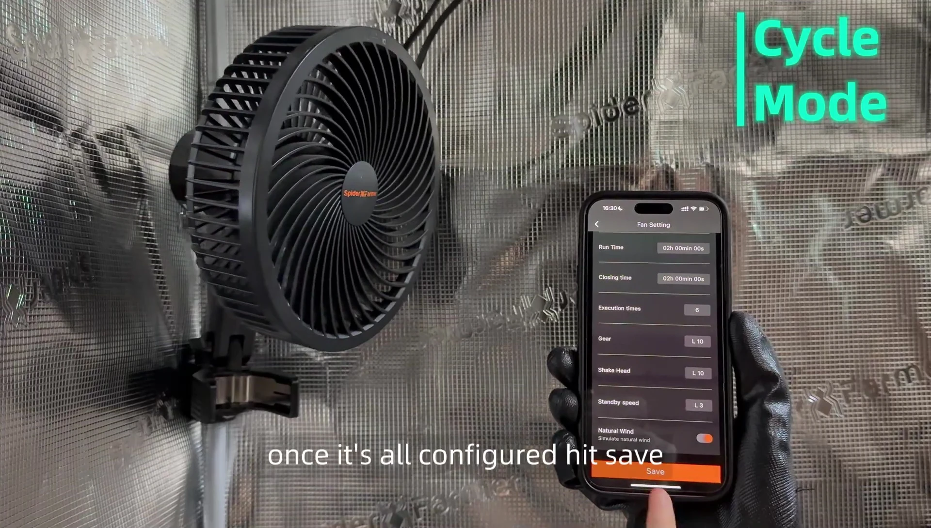 App interface showing the 'save' button in cycle mode