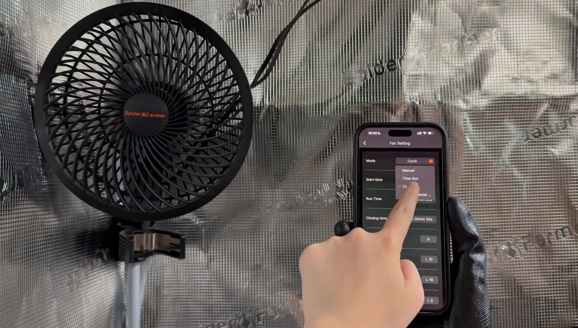 App interface showing environmental mode options