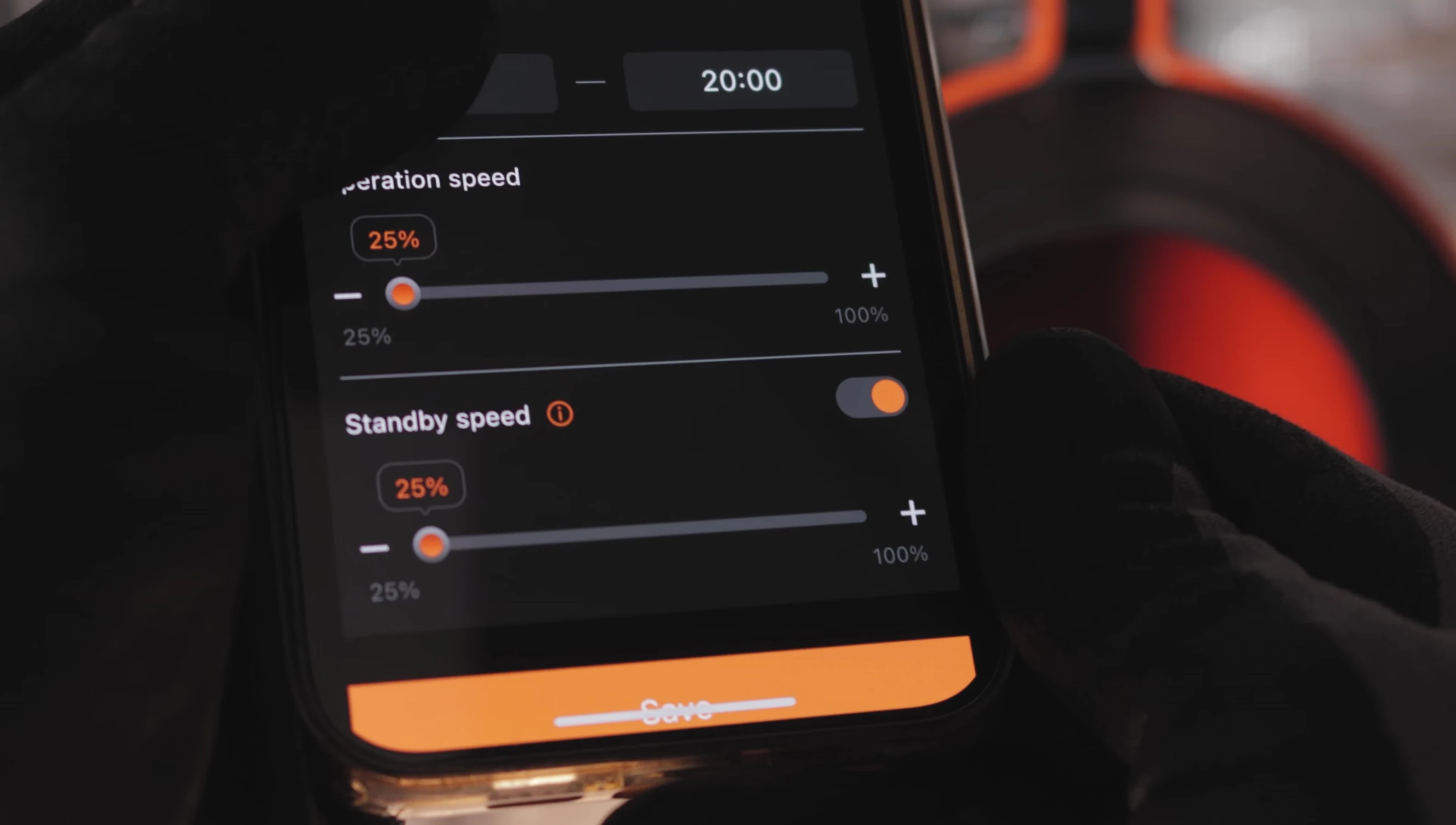 App interface showing fan speed and timer settings
