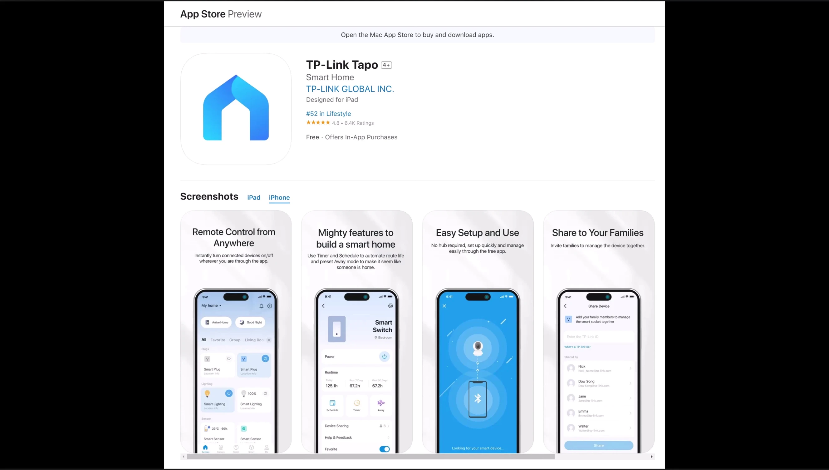 Tapo app download screen