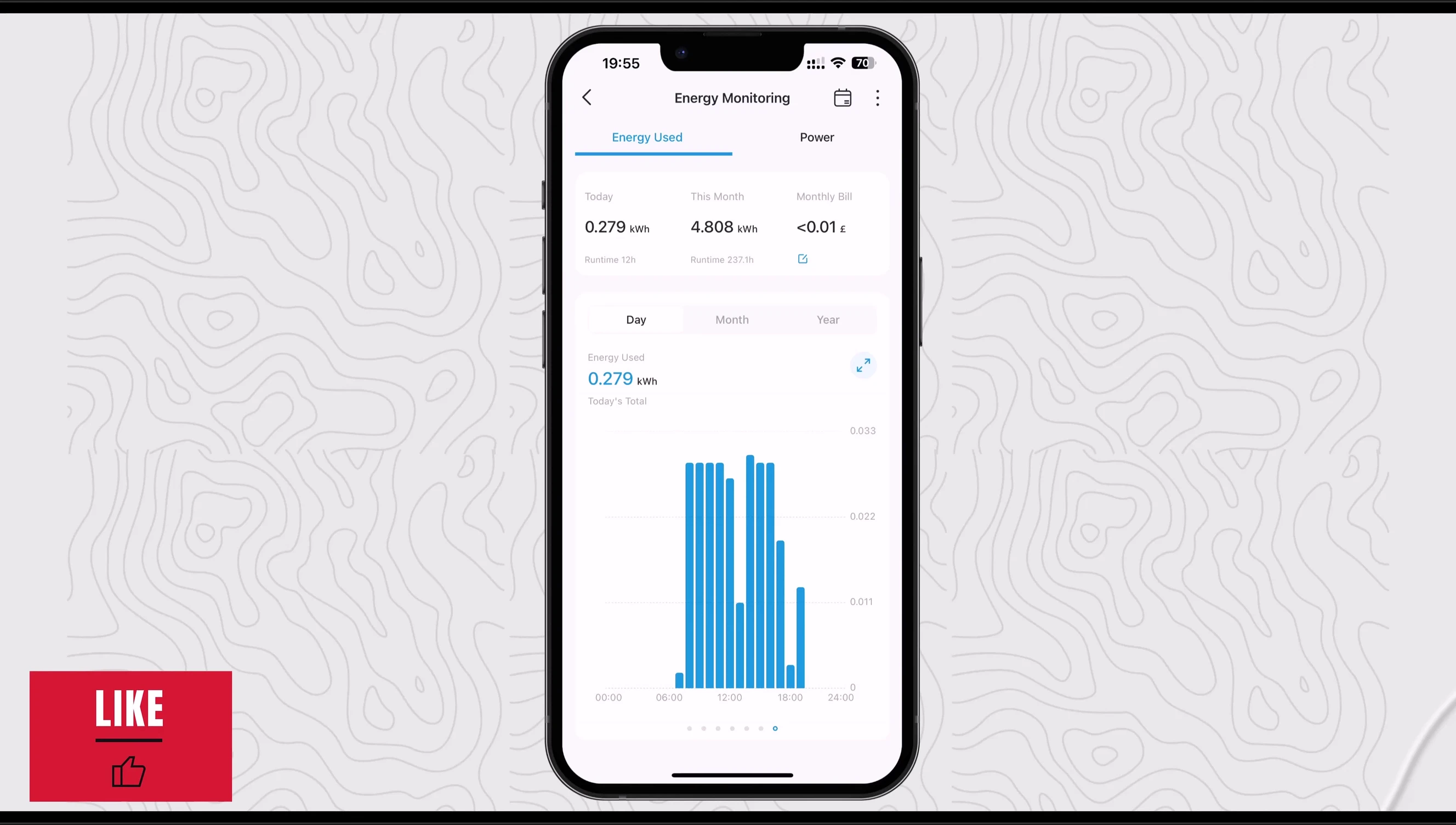 Energy monitoring screen in the Tapo app