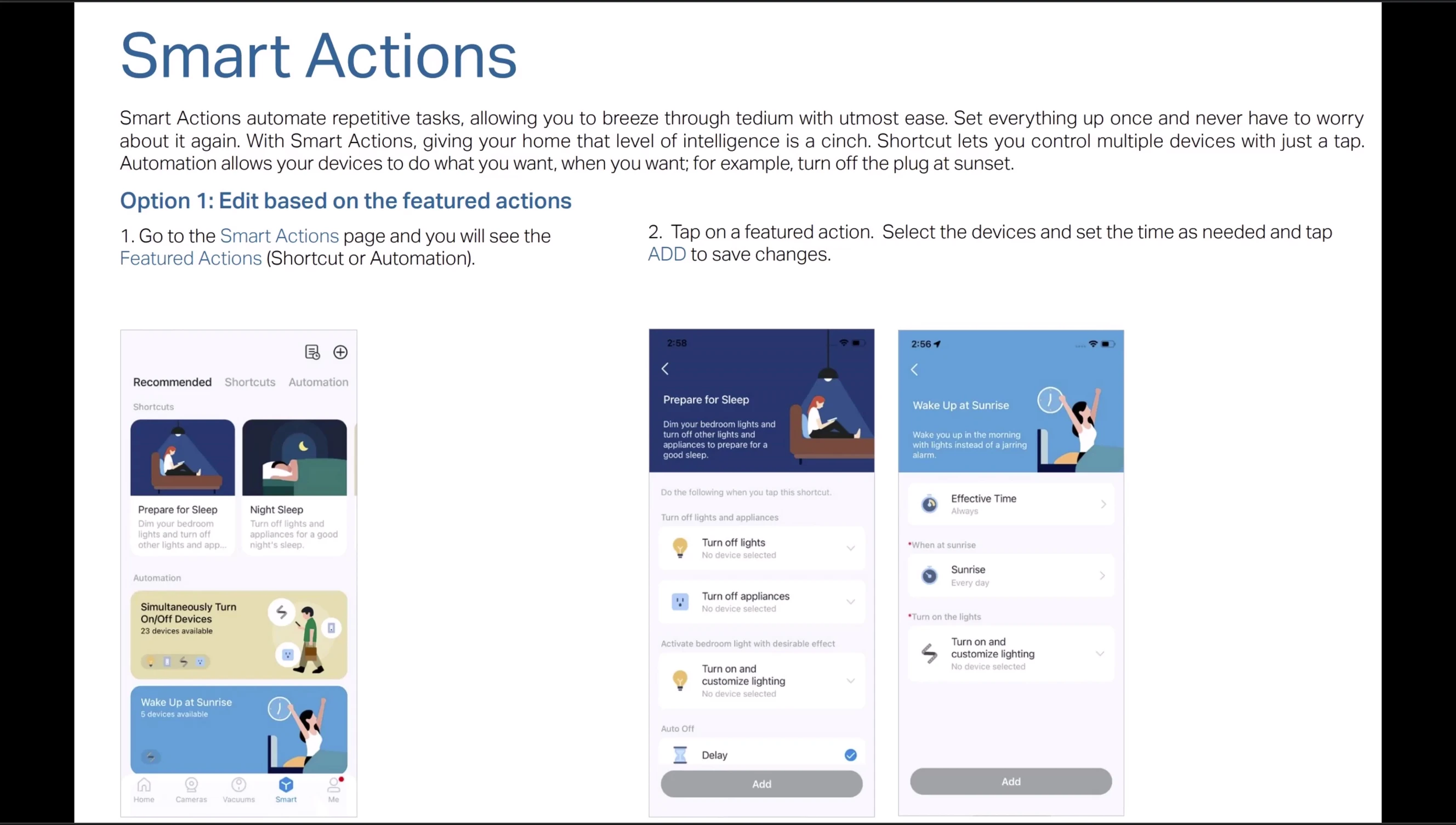 Example of Smart Actions setup