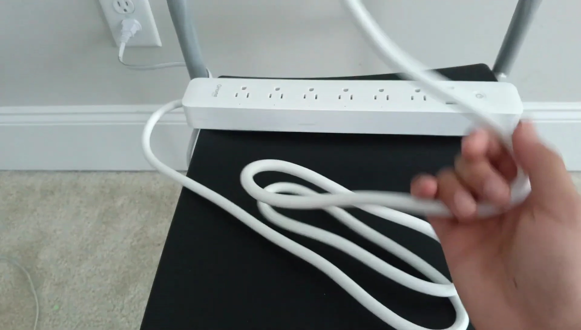Close-up of the power strip and its cable