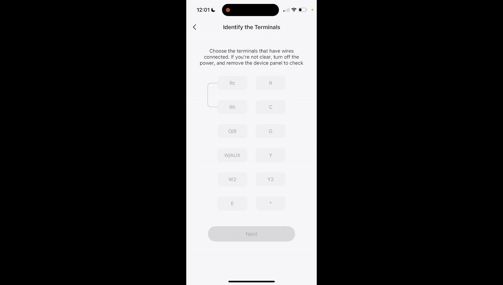 Selecting wire configurations within the app.