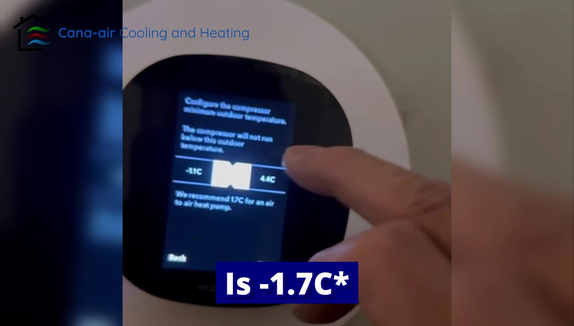 Screenshot displaying the recommended temperature settings in Celsius.