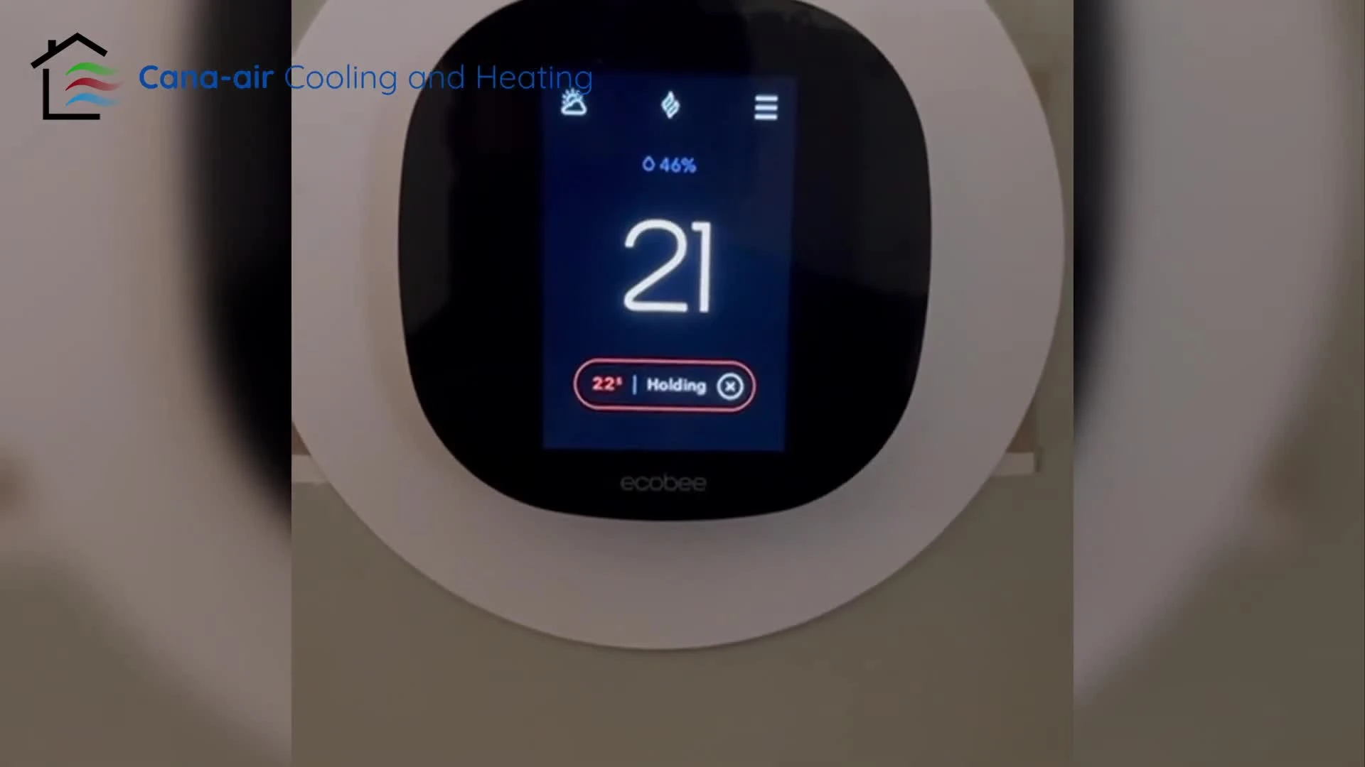 Screenshot showing the main Ecobee interface, highlighting the settings menu.