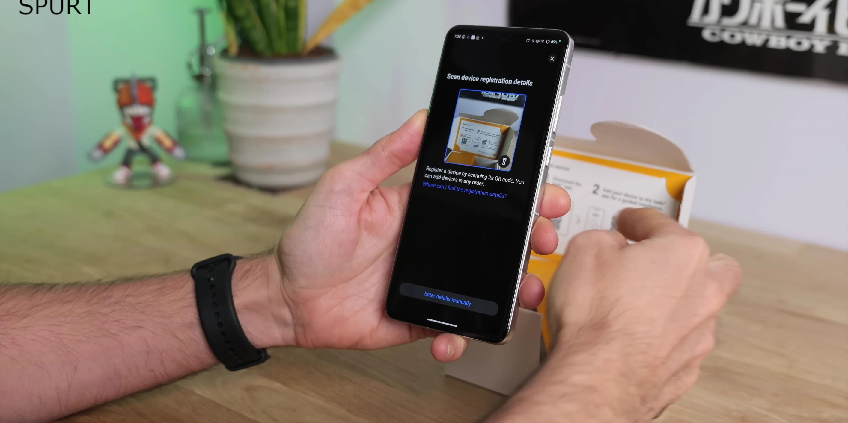 Scanning the QR code on the box