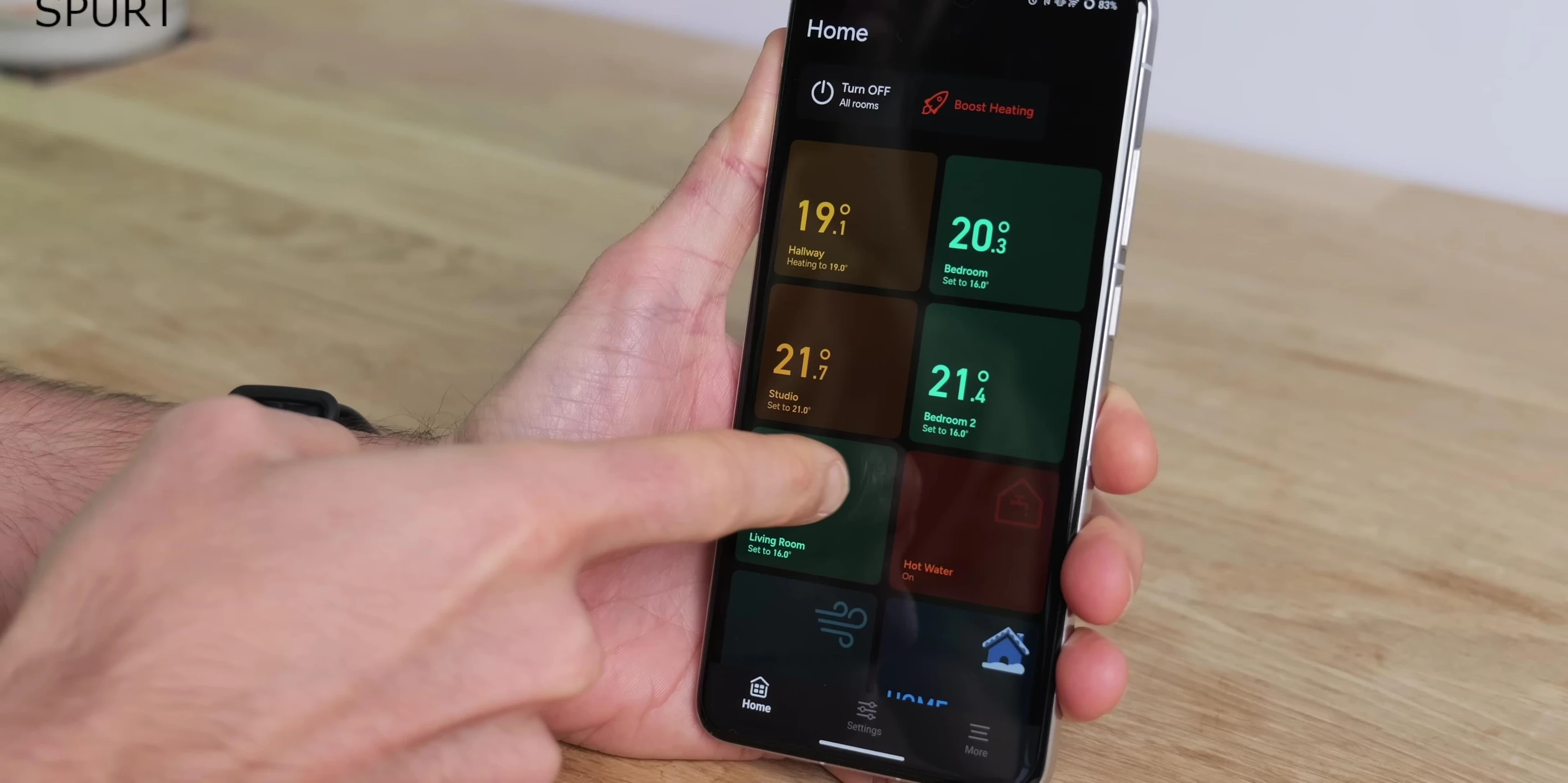 Tado app dashboard showing room temperatures