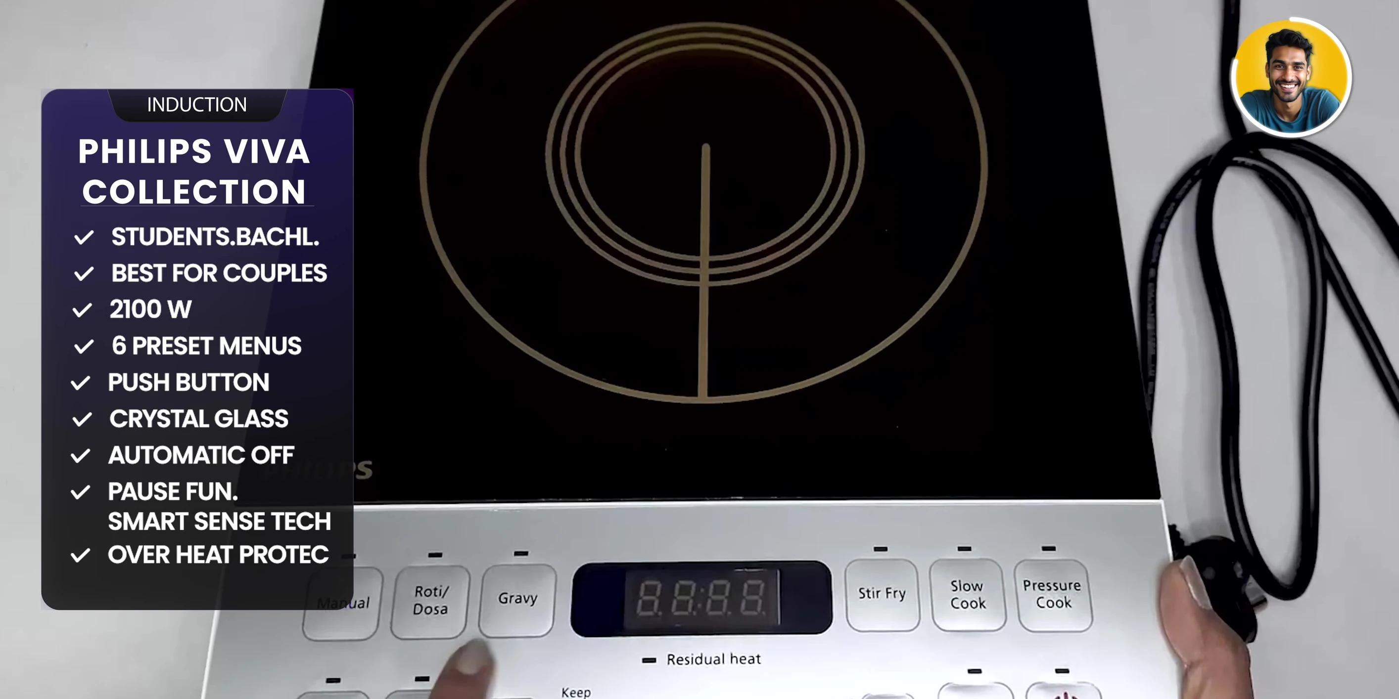 Image emphasizing the safety and advanced features of the Philips Induction Cooktop.