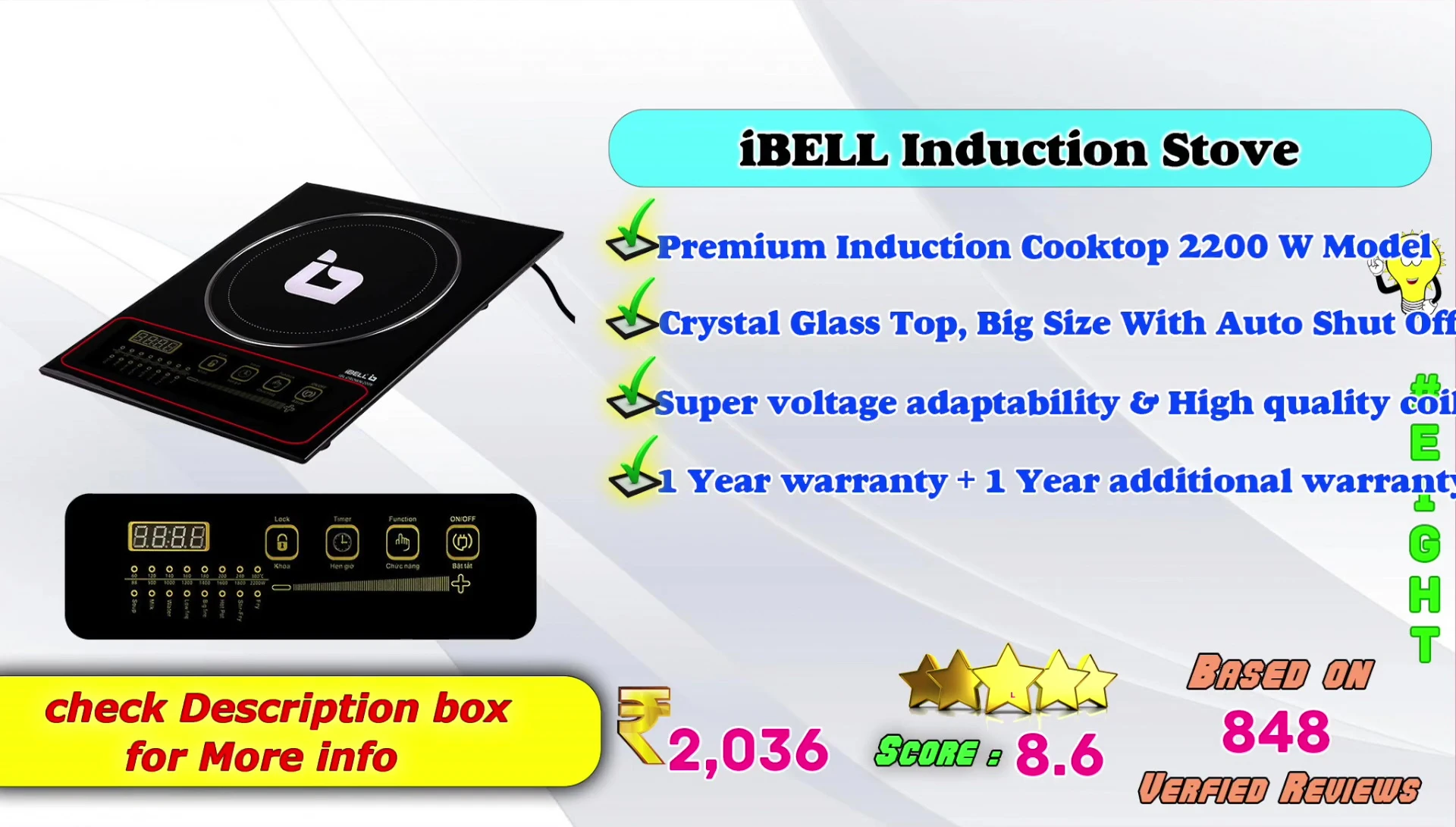 Image showcasing a large crystal glass top induction cooktop.
