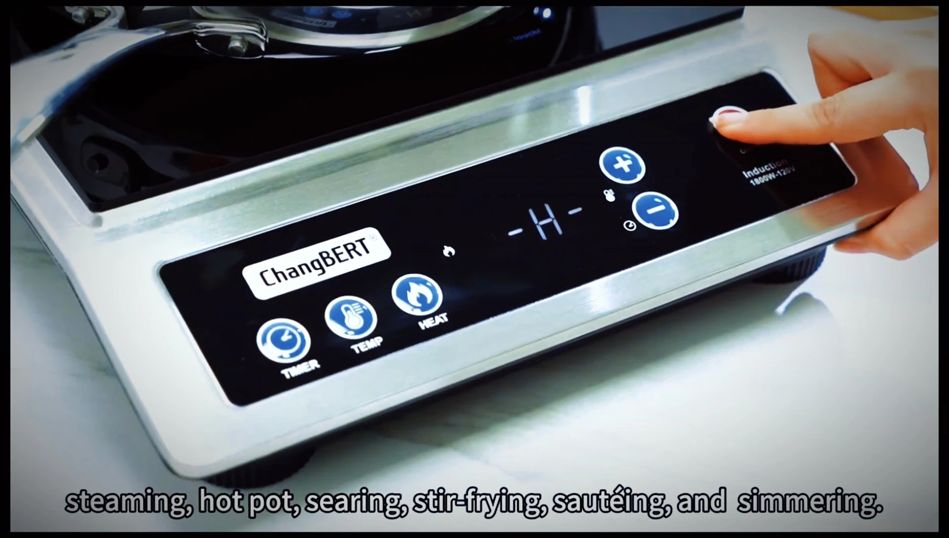 A close-up shot emphasizing the even heating of the cooktop.