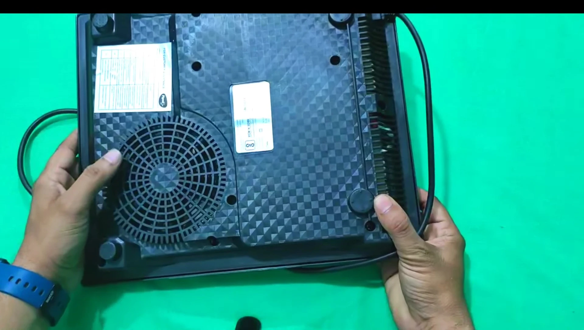 Rear view showcasing the cooling fan