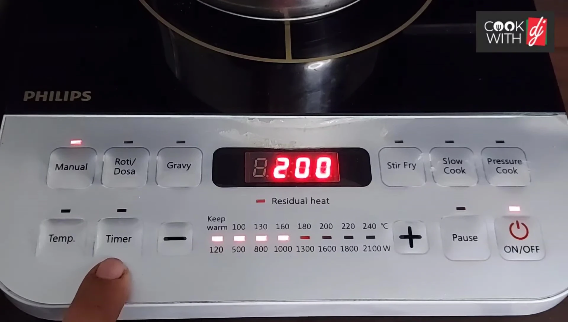 Close-up of the timer adjustment buttons