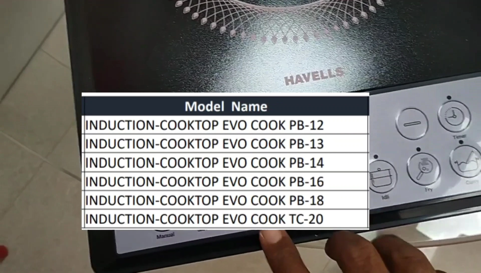 Close-up of the model number on the cooktop itself.
