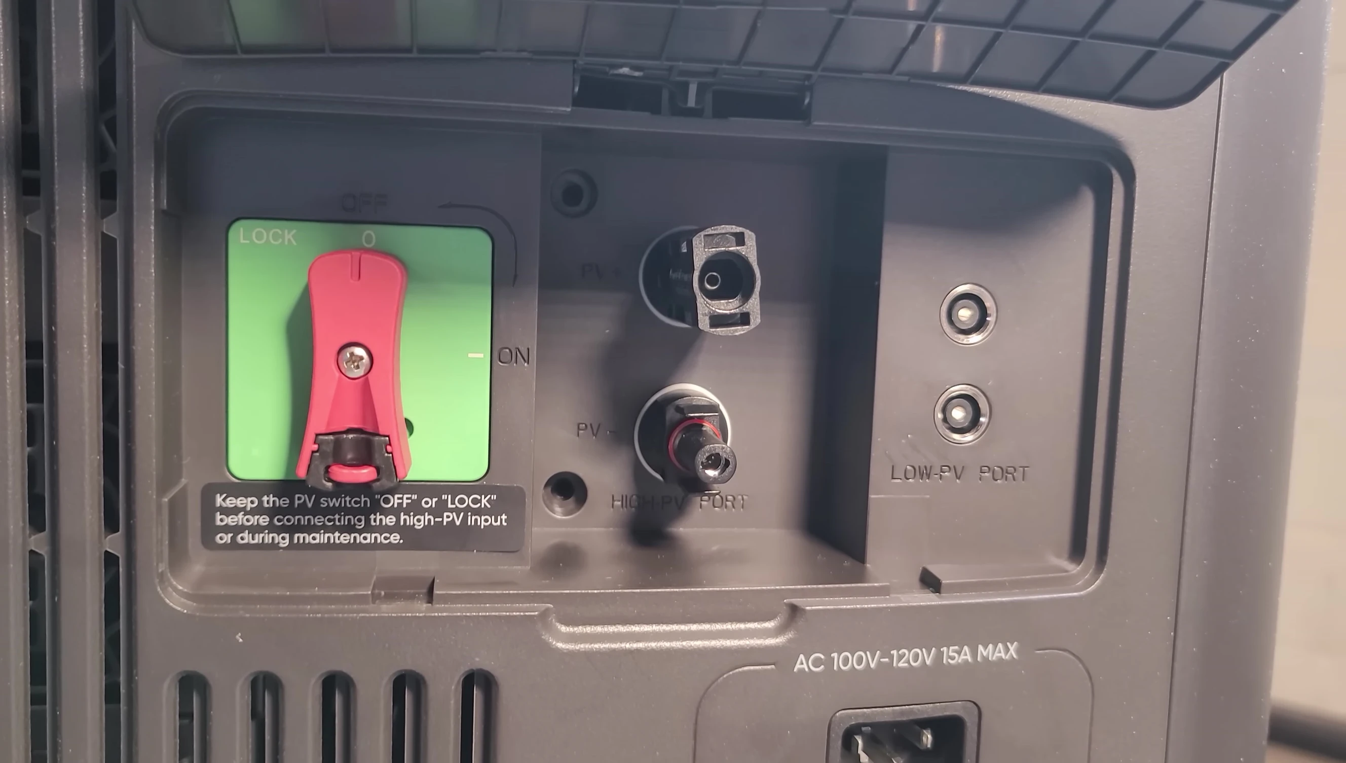 Close-up of the MC4 solar input on the Jackery 5000 Plus