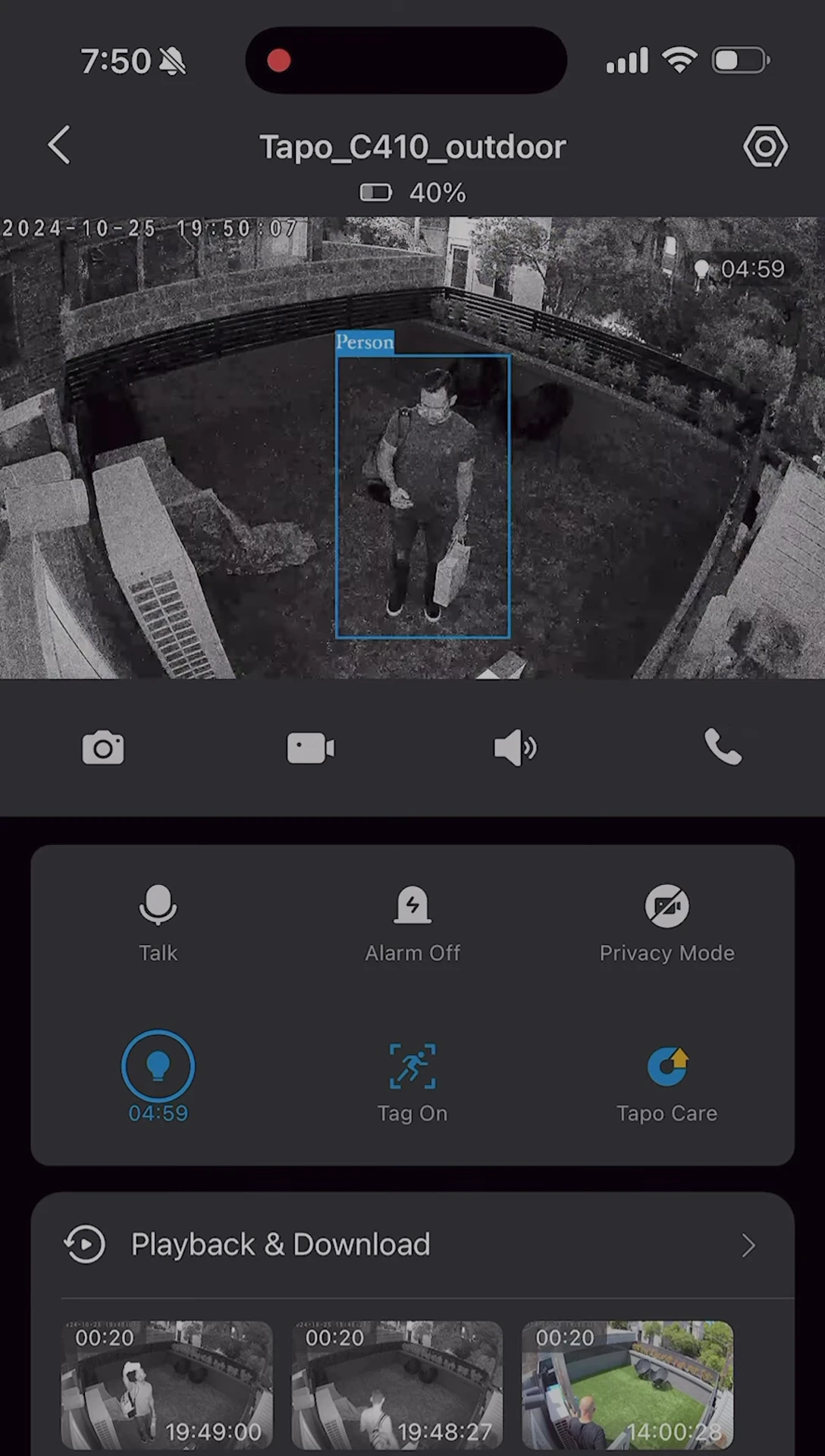 Screenshot showing the camera's interface highlighting motion detection features.