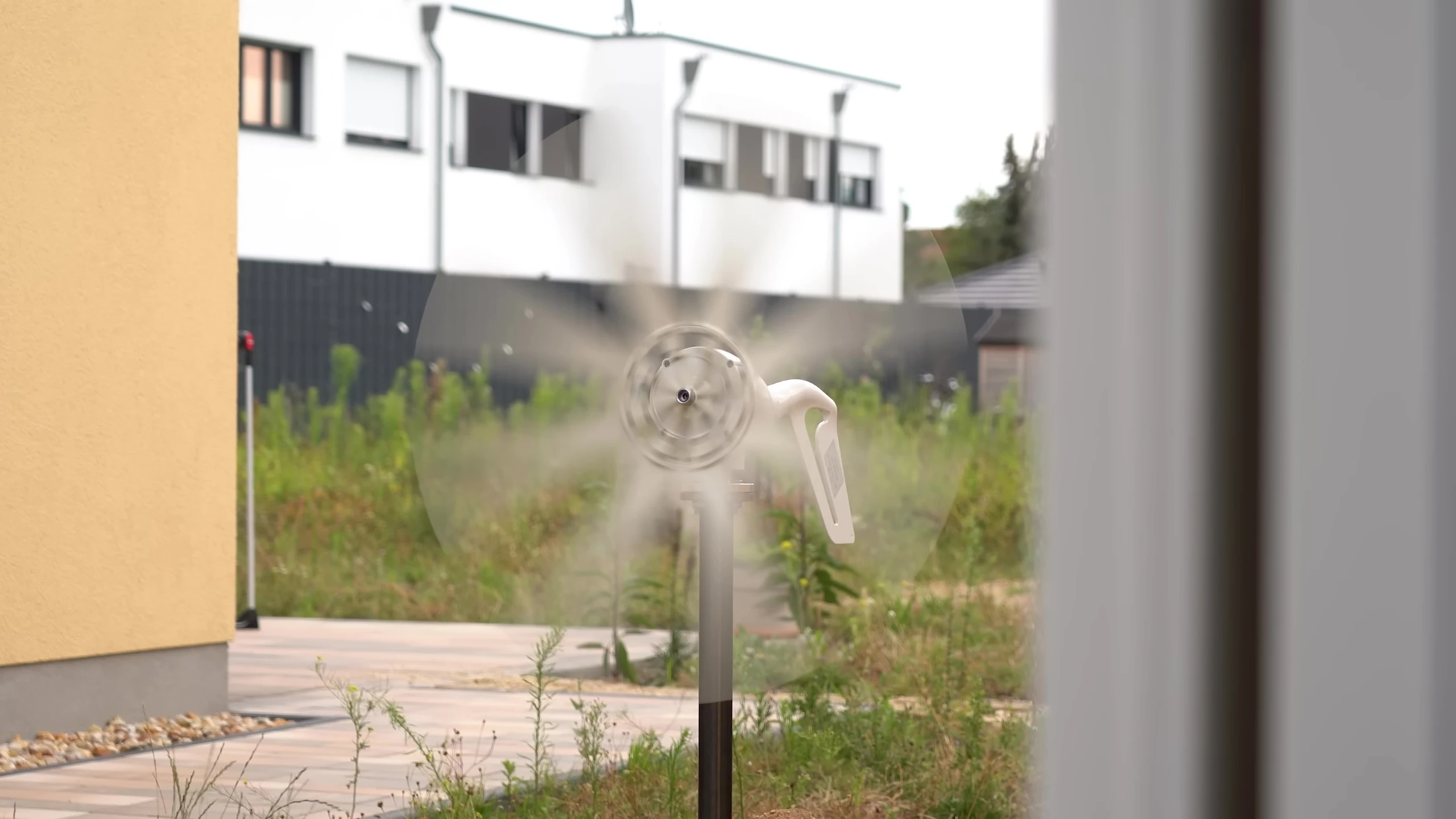 The wind generator spinning in moderate wind.