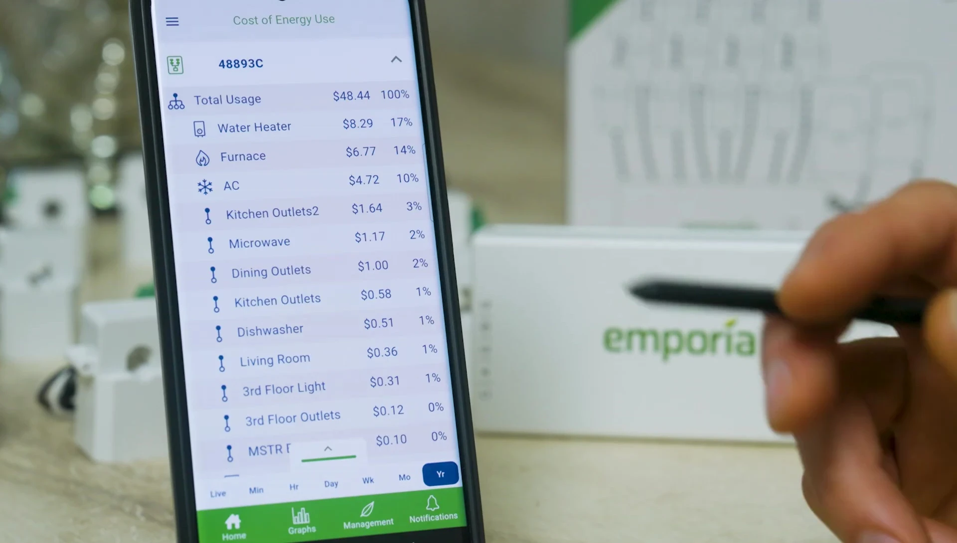 Homescreen showing individual energy monitors