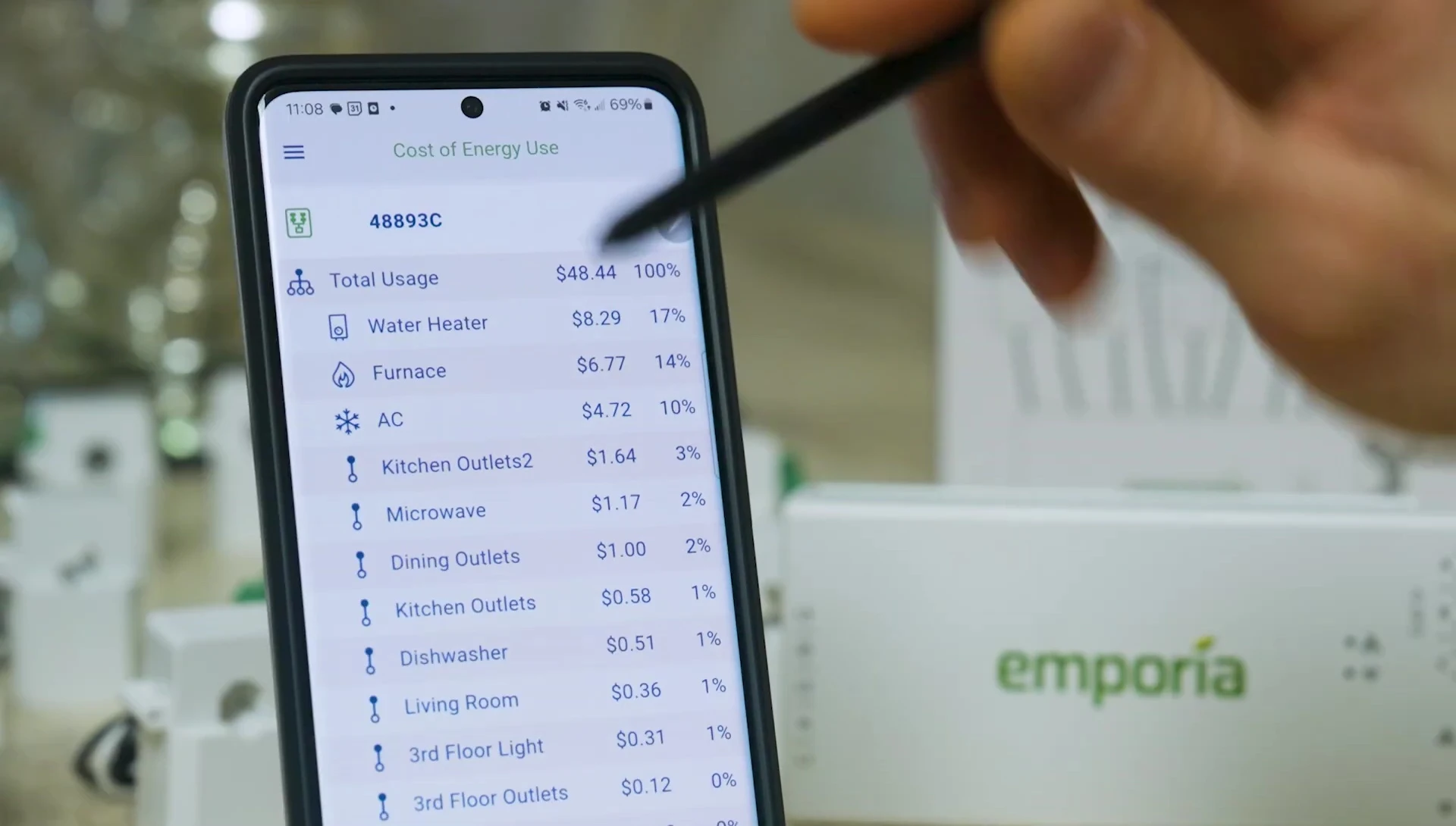 App interface showing different units for energy consumption