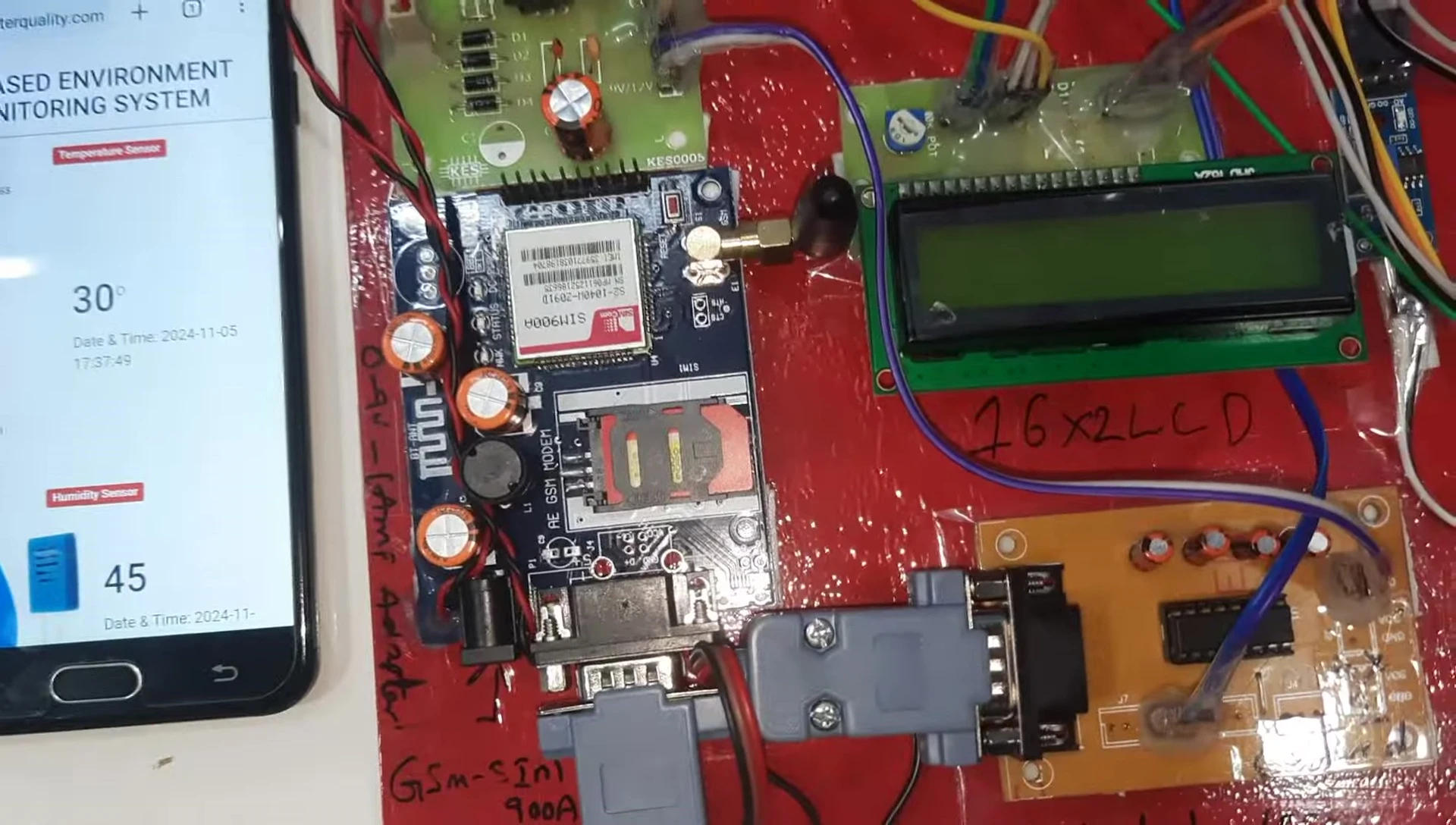 The SIM900 GPRS module with the SIM card inserted.