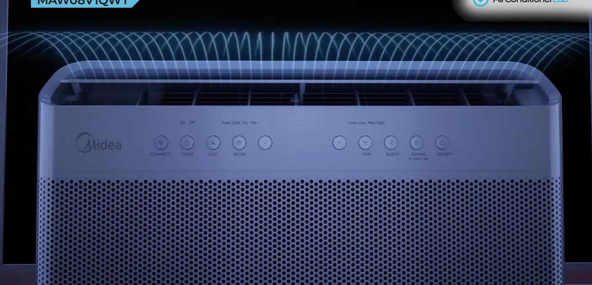 Close-up of the Ma U window AC unit showcasing its unique U-shape design.