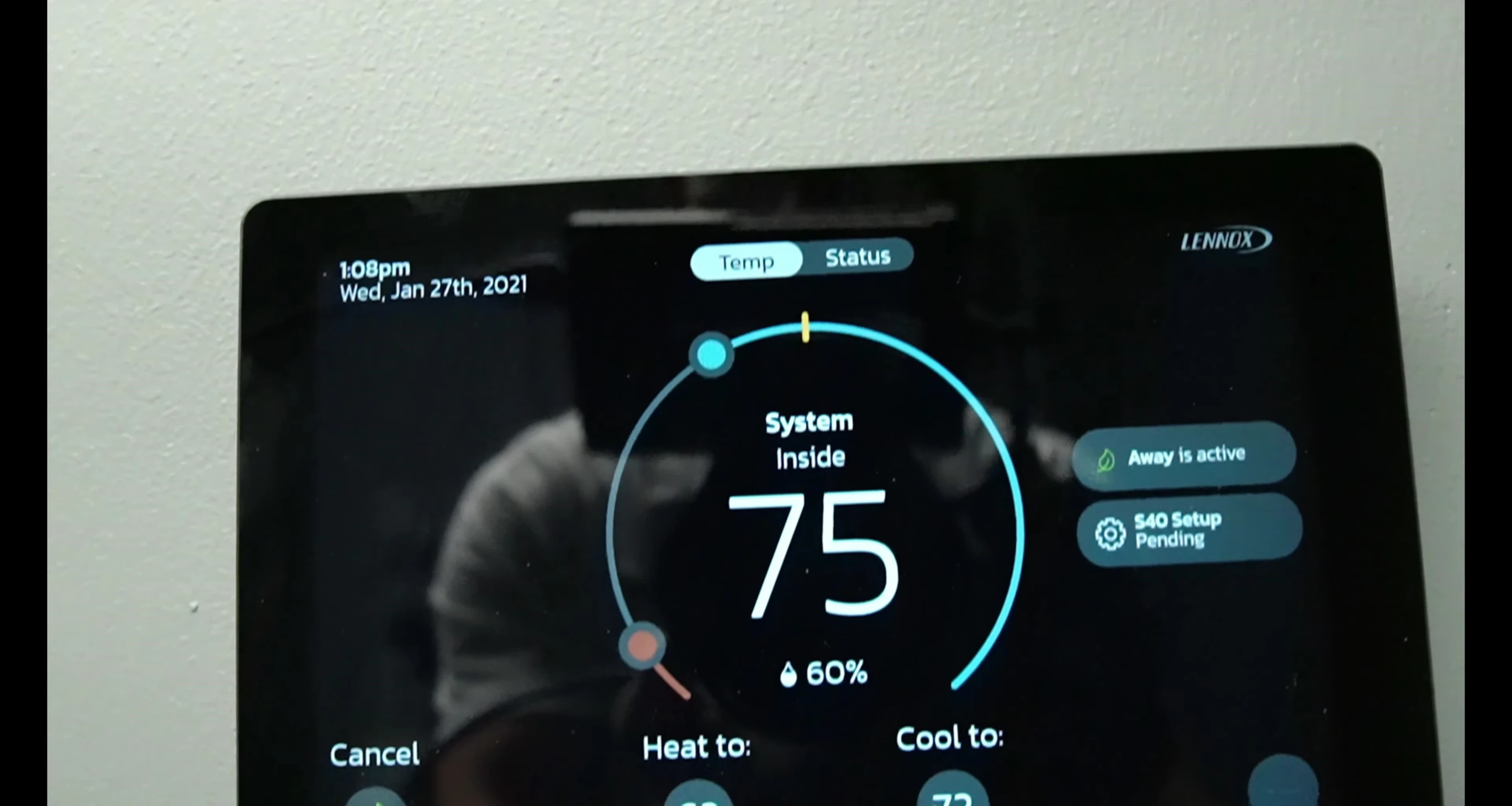 Screenshot of the smart thermostat.