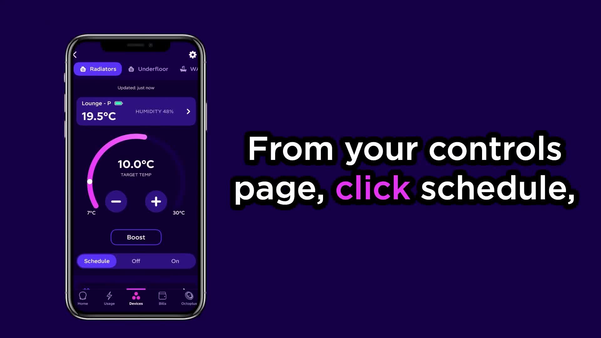 Screenshot showing the Cosy app's schedule screen.