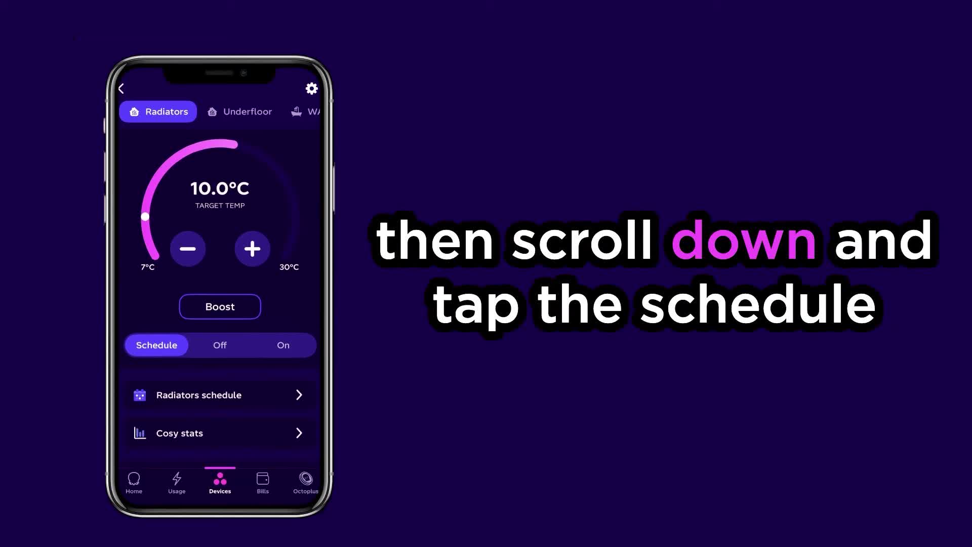 Screenshot of the weekly schedule view in the Cosy app.