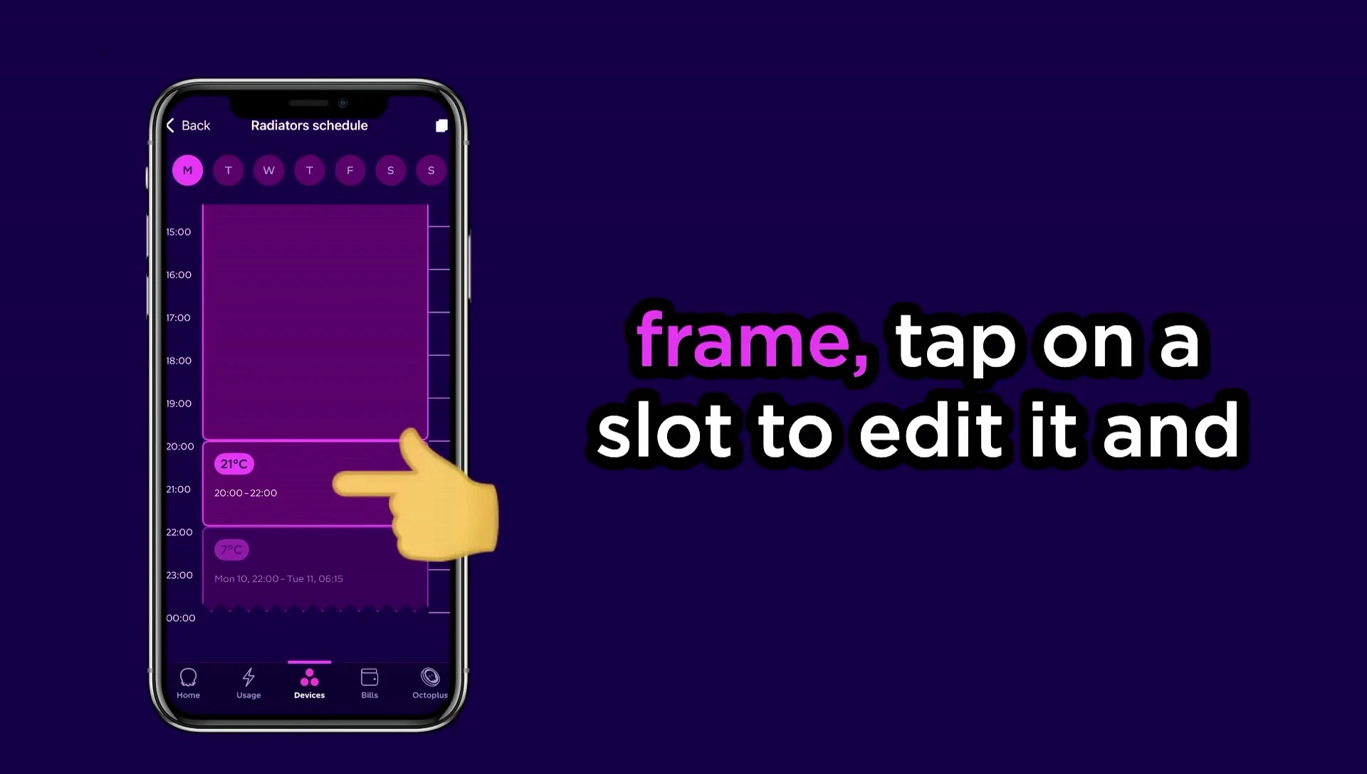Screenshot illustrating how to edit a time slot in the schedule.