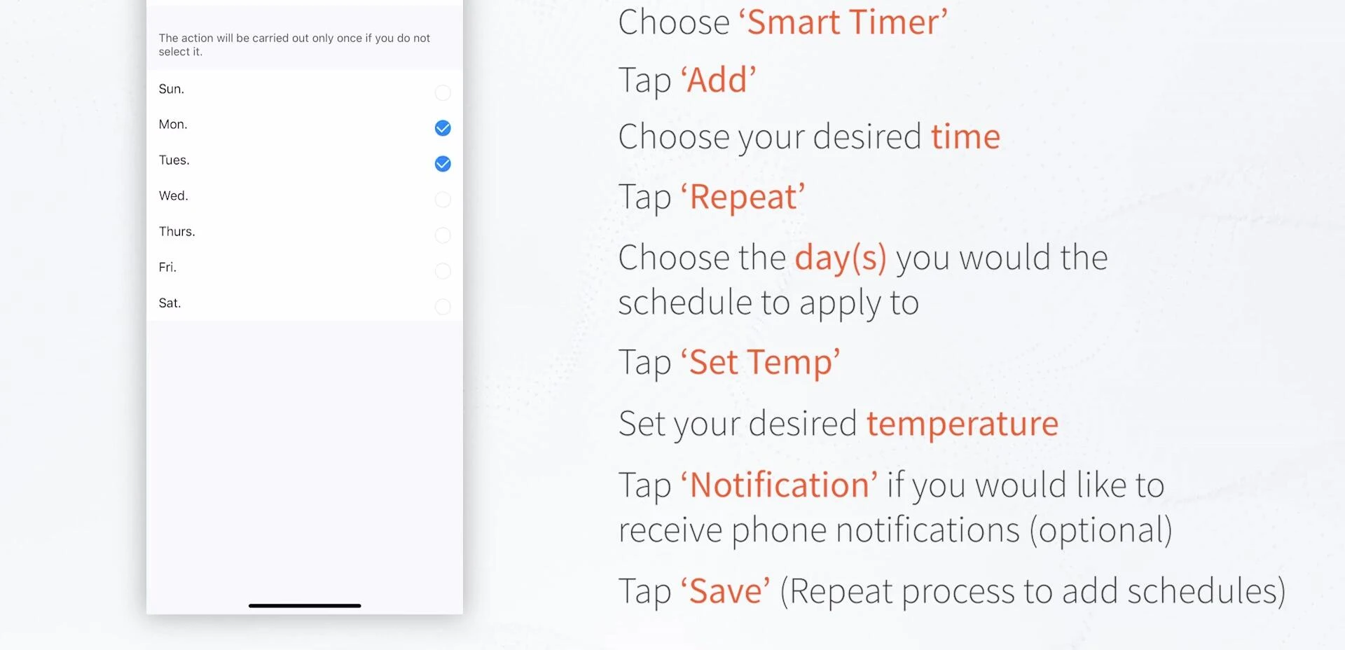 Screenshot of the repeat days selection for the turn-off schedule
