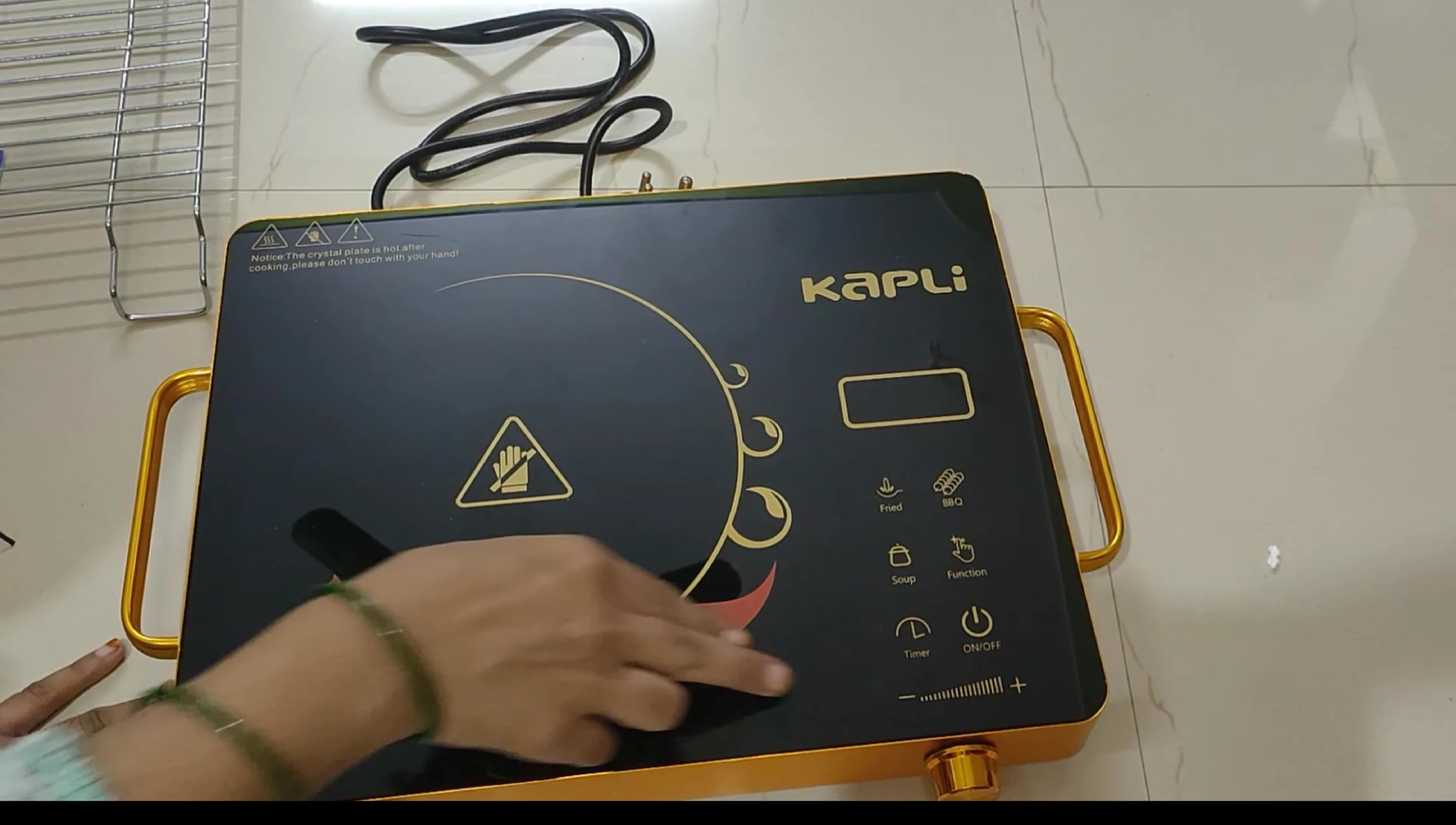 Close-up of the touch control panel.