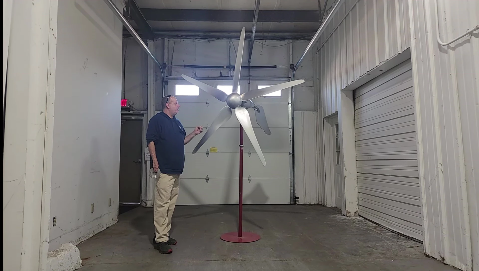 Close-up shot of the wind turbine blades in motion