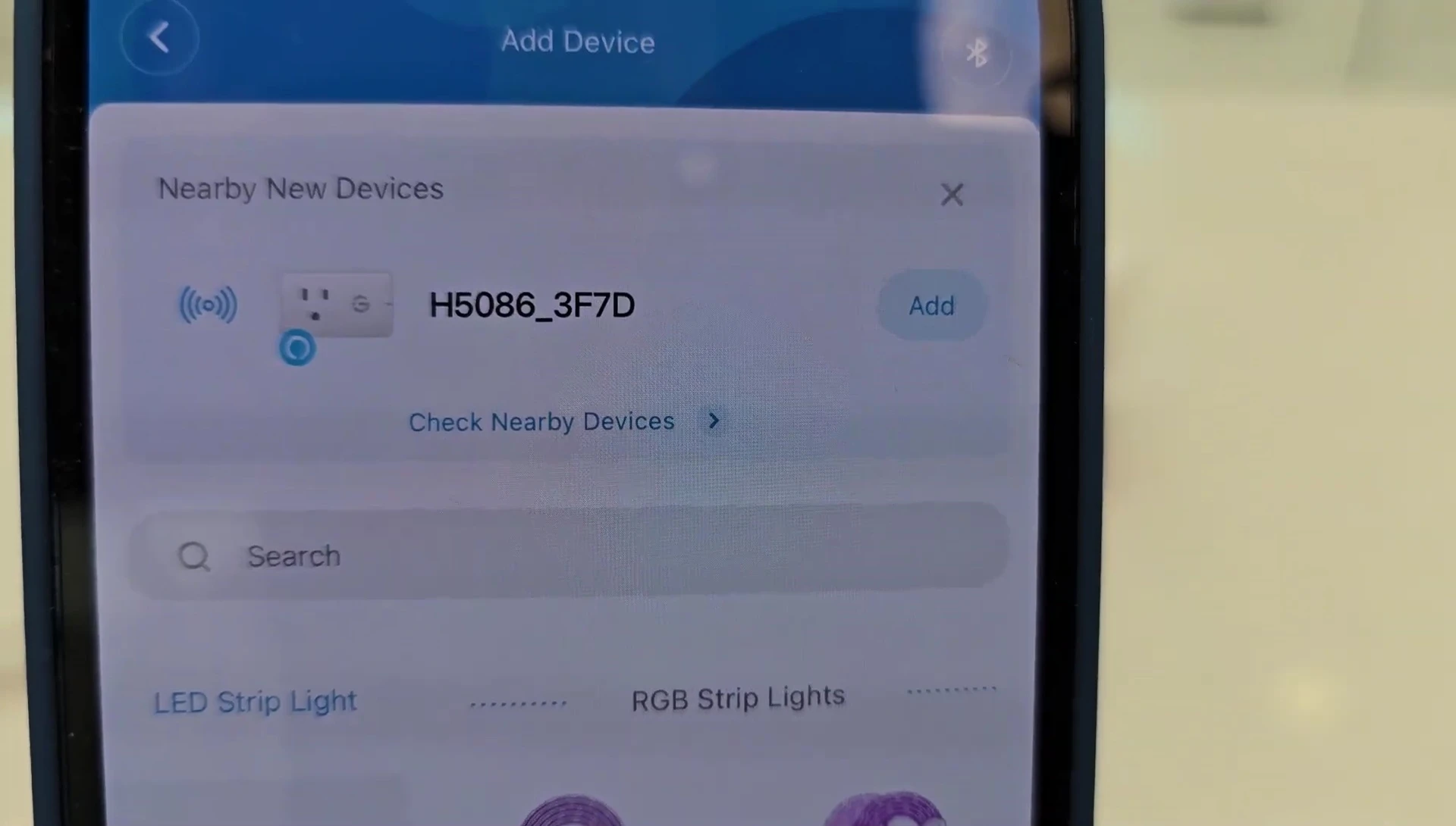 App screen showing the plug detected and ready to add.