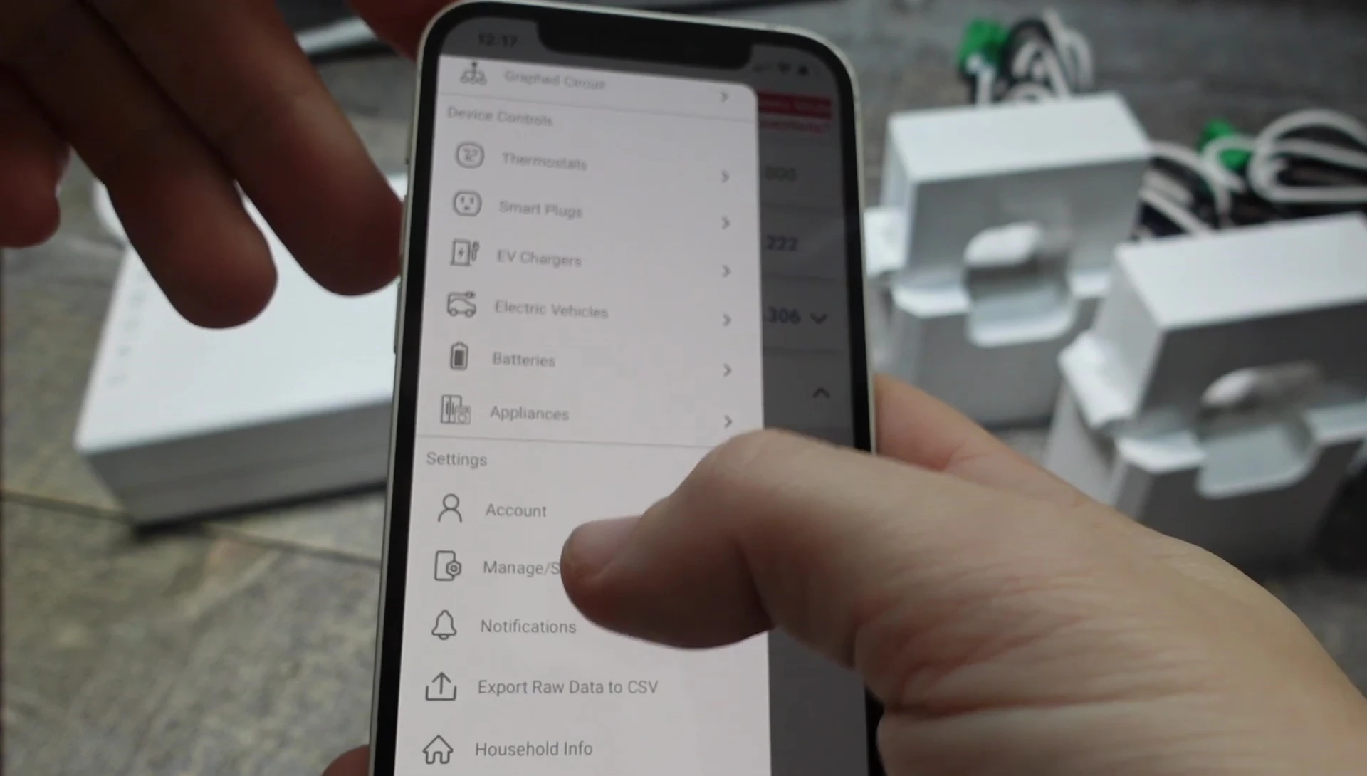 Screenshot showcasing the hamburger menu and the 'Manage or Setup Devices' option.