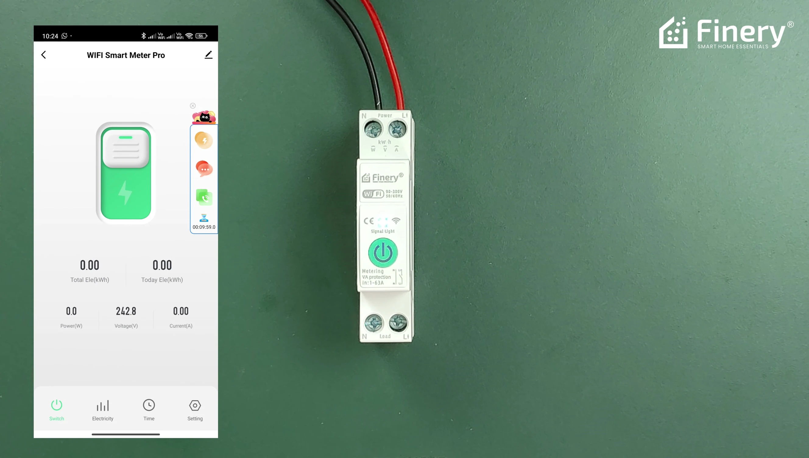 Screenshot of the app showing the on/off control