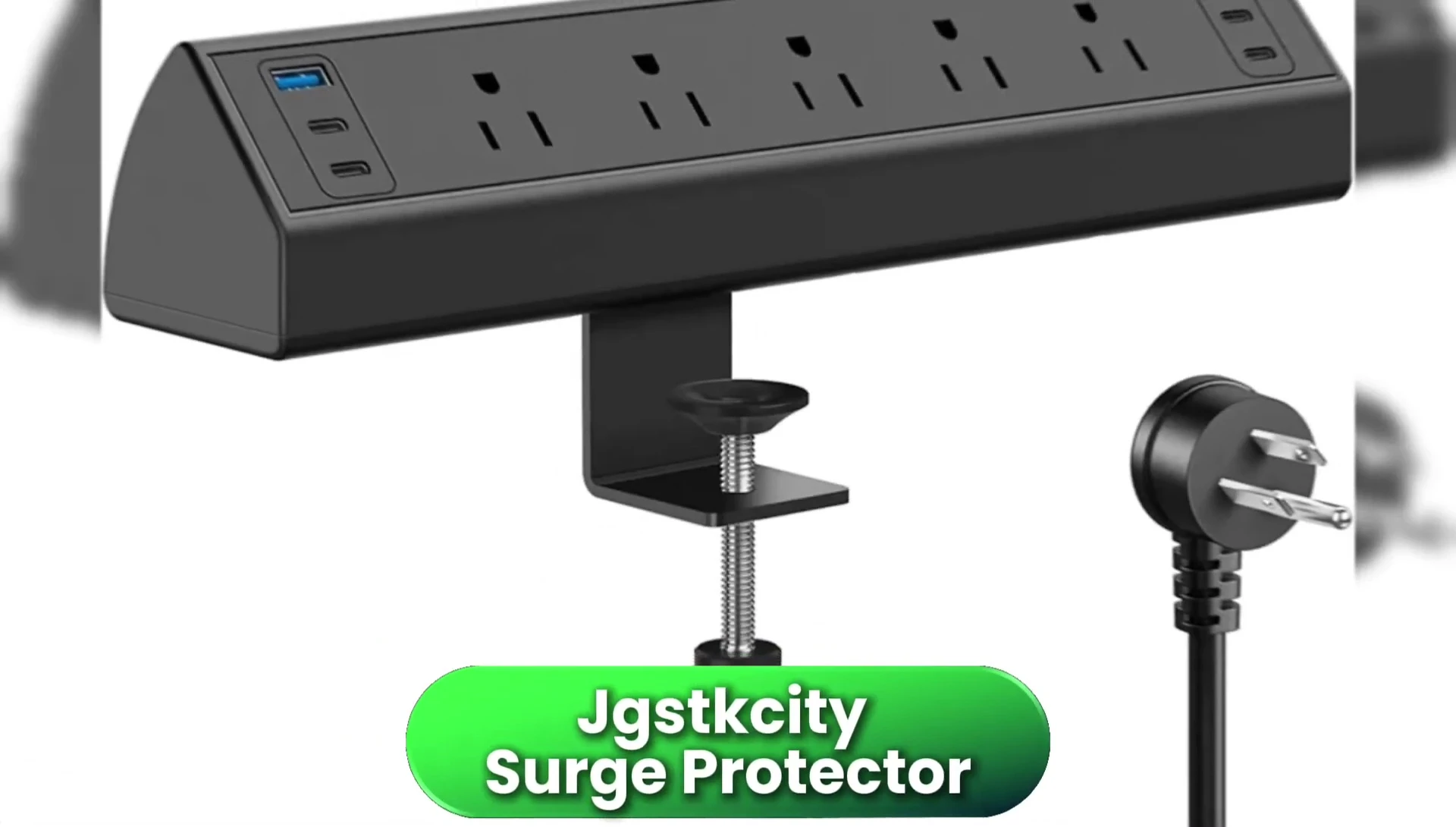 The JGS KITY Surge Protector Desk Clamp attached to a desk