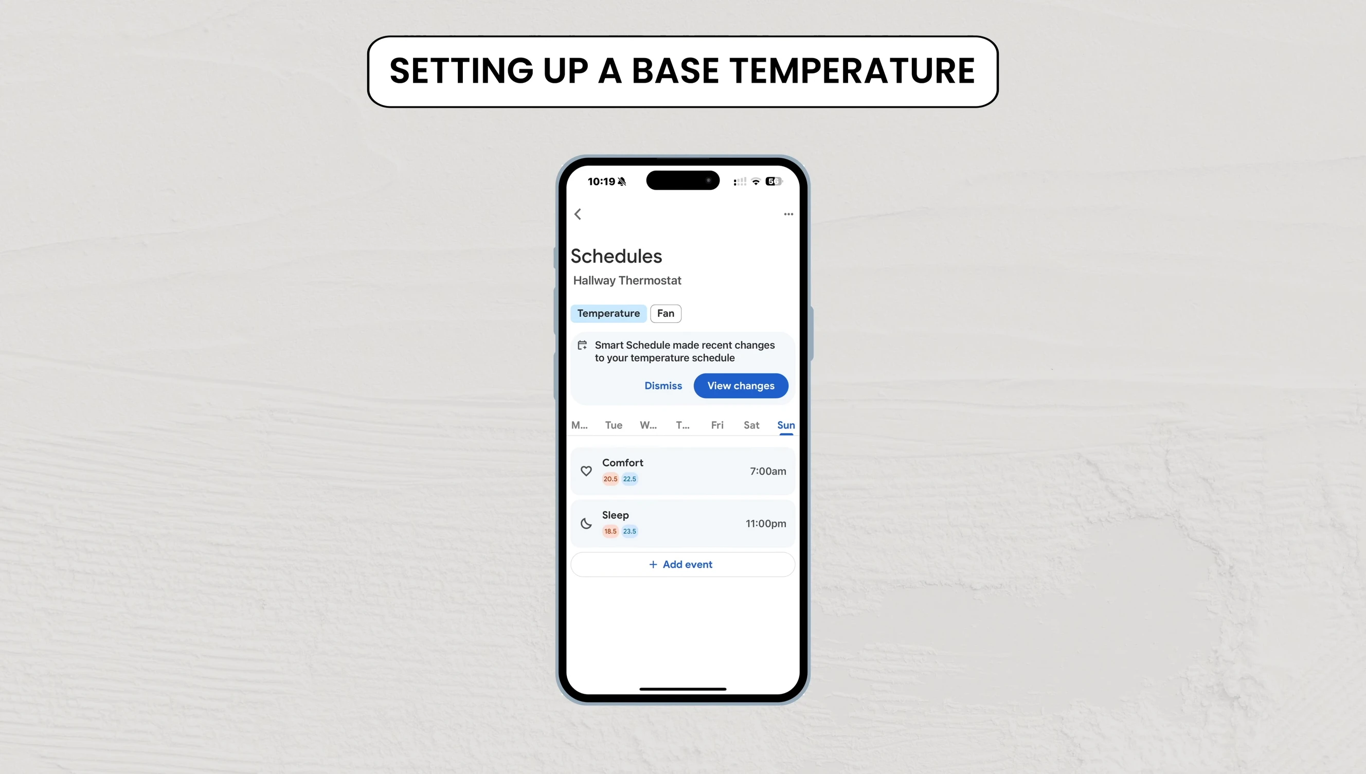 Screenshot of the Google Home app showing temperature settings.