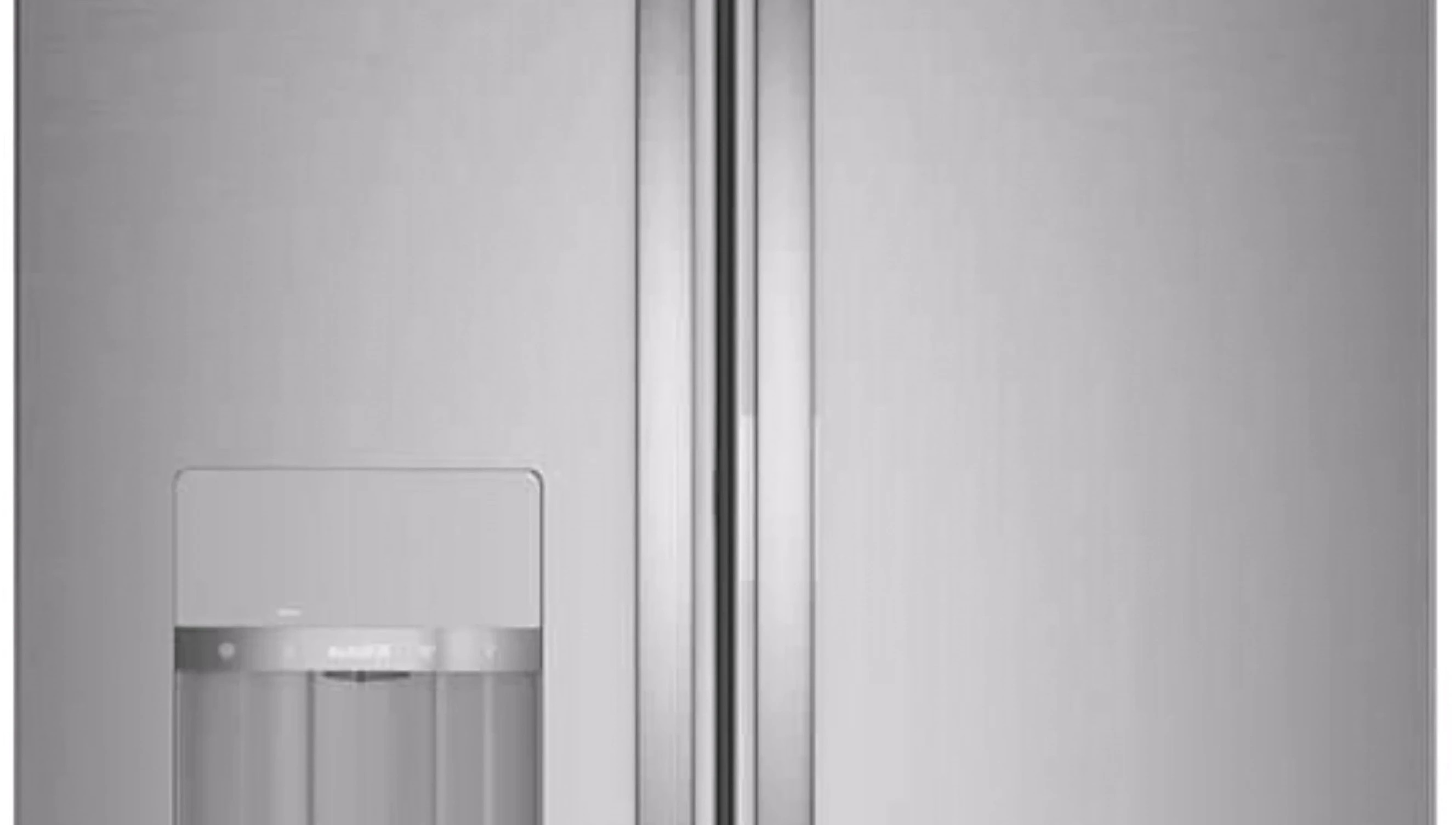 Showcase of the GE refrigerator's stainless steel finish and interior features