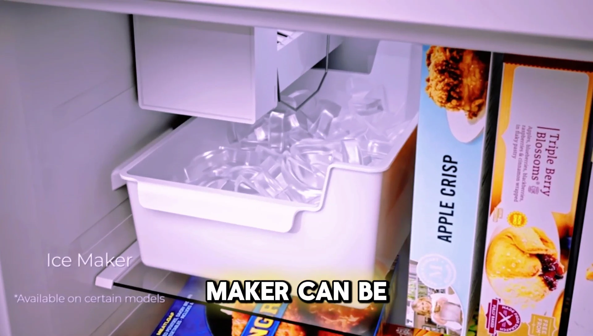 View of the freezer section, optionally showcasing the ice maker.