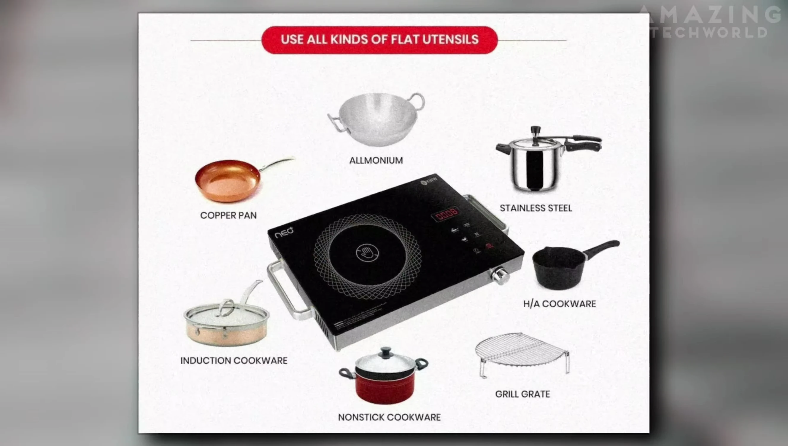 Demonstration of using different cookware types on the infrared cooktop