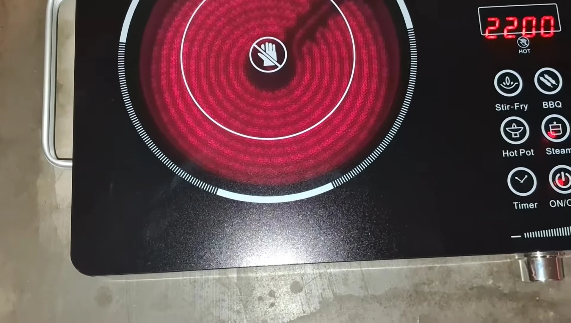 The heating element glowing red during high heat setting