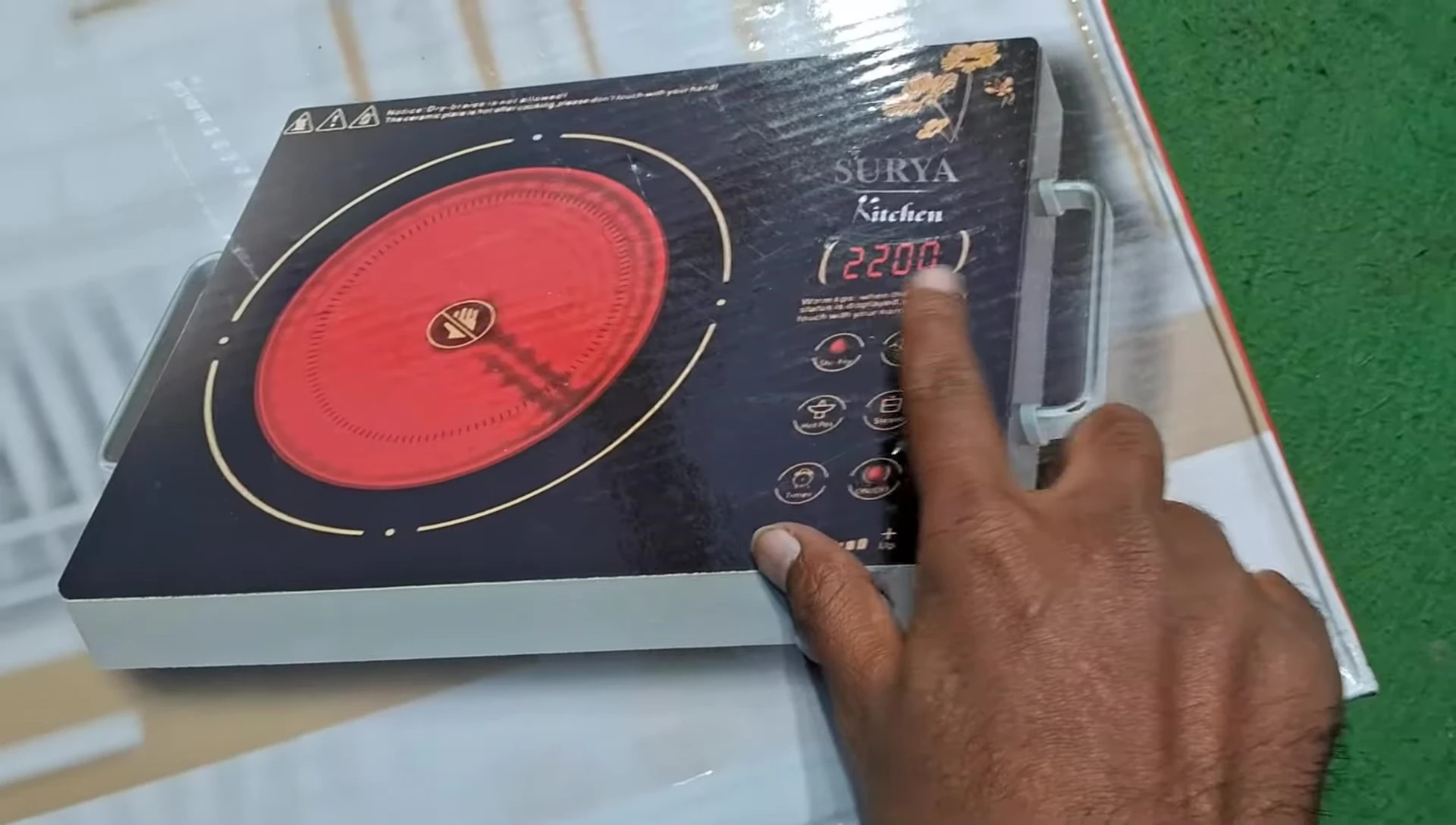 Close-up of the cooktop's four-digit display.