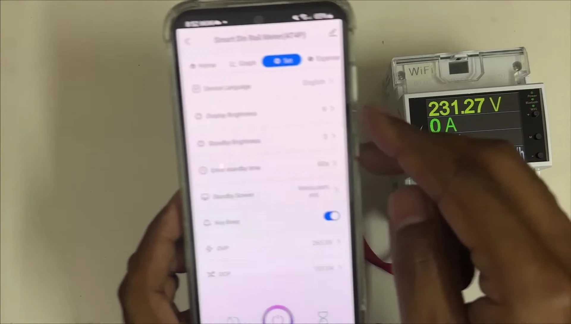 Screenshot of the app showing the device settings menu.