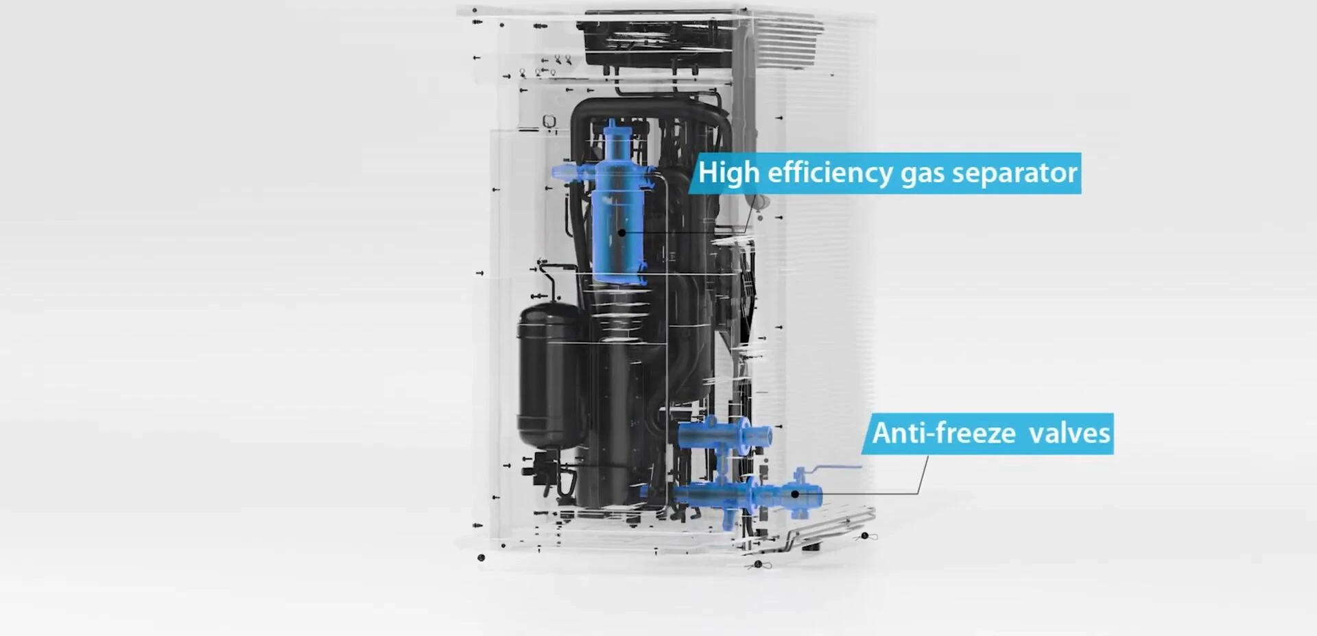Image of safety certifications or components of the heat pump.