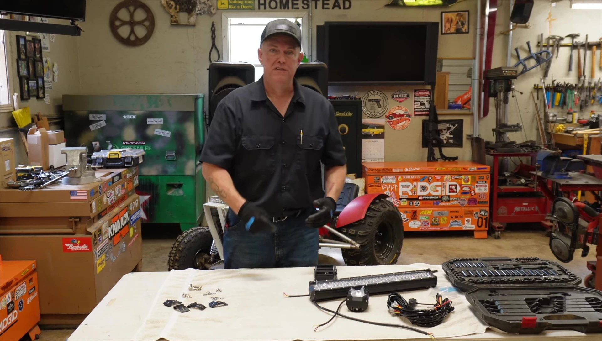 Mounting hardware being attached to the light bar.