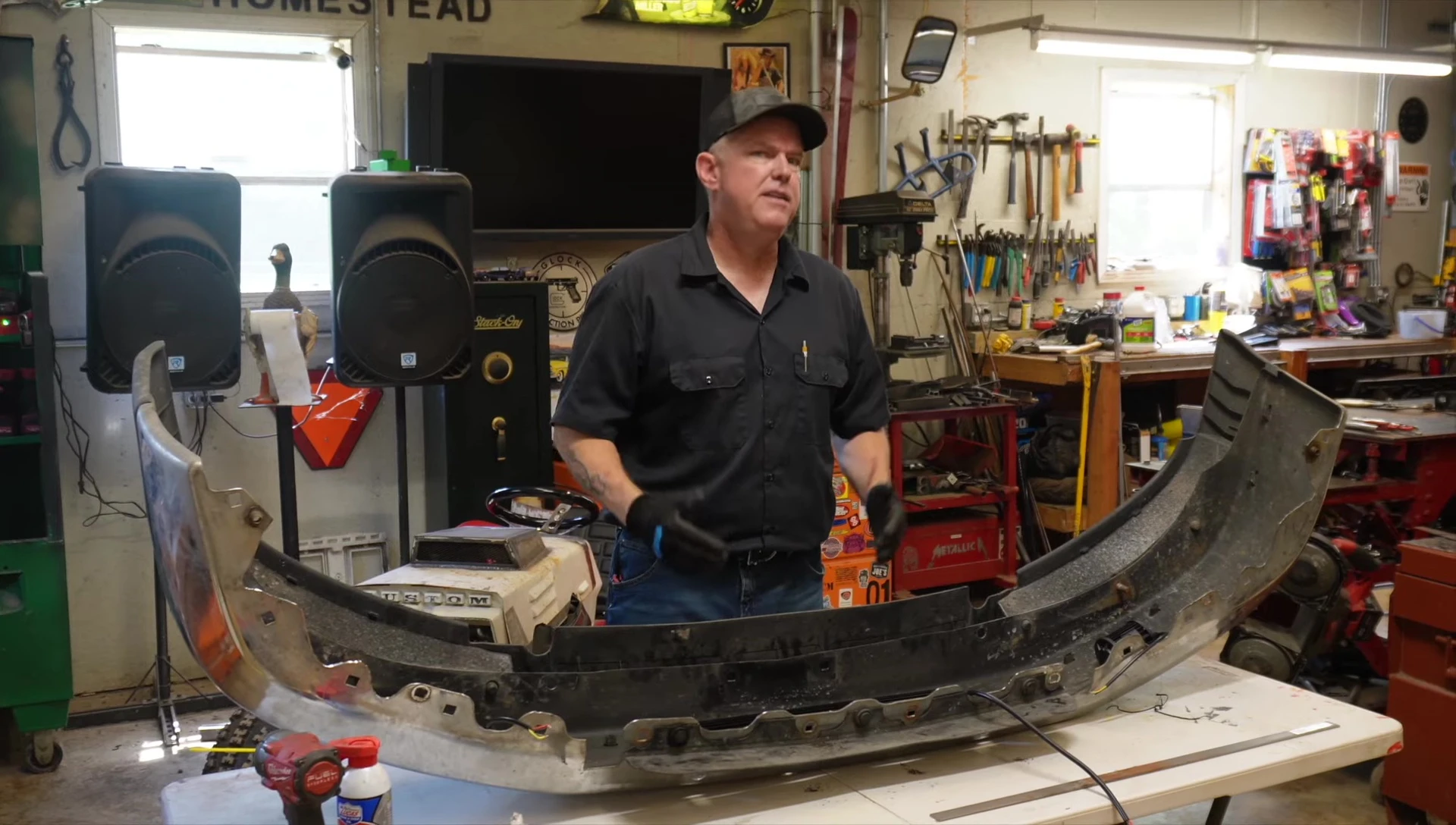 The bumper removed, showing the intended locations for the lights.